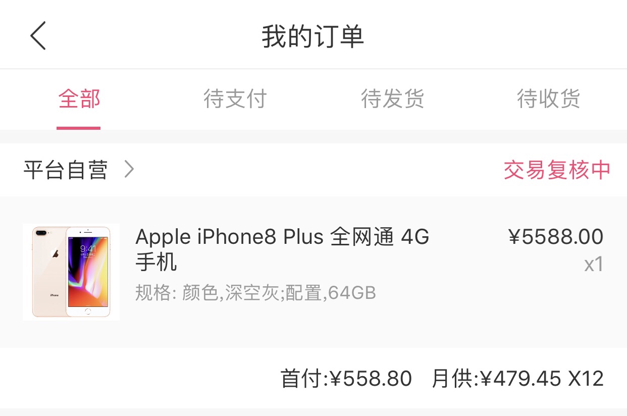 桔子分期,下单显示交易复核中,请桔子分期,下单