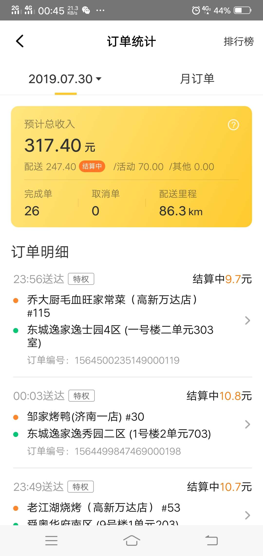 今天跑了5个小时，挣了250块钱，下月换摩t车，争取每天跑400-500

47 / 作者:橘红色 / 