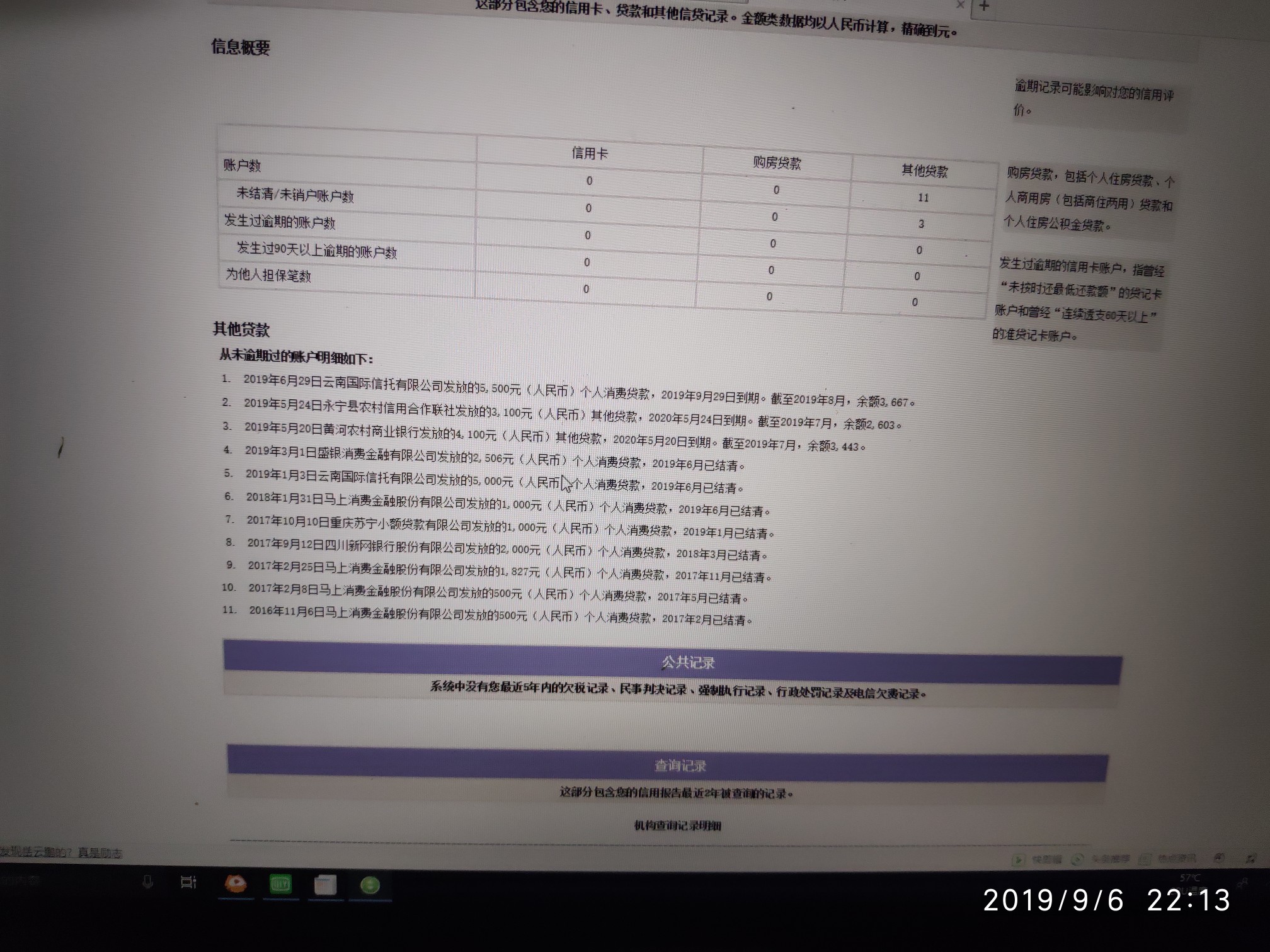 今天查了征信，逾期钱站，小象，闪银，你我贷，拍拍贷，快贷，玖富万卡，放心借，信而59 / 作者:hhbhhh / 