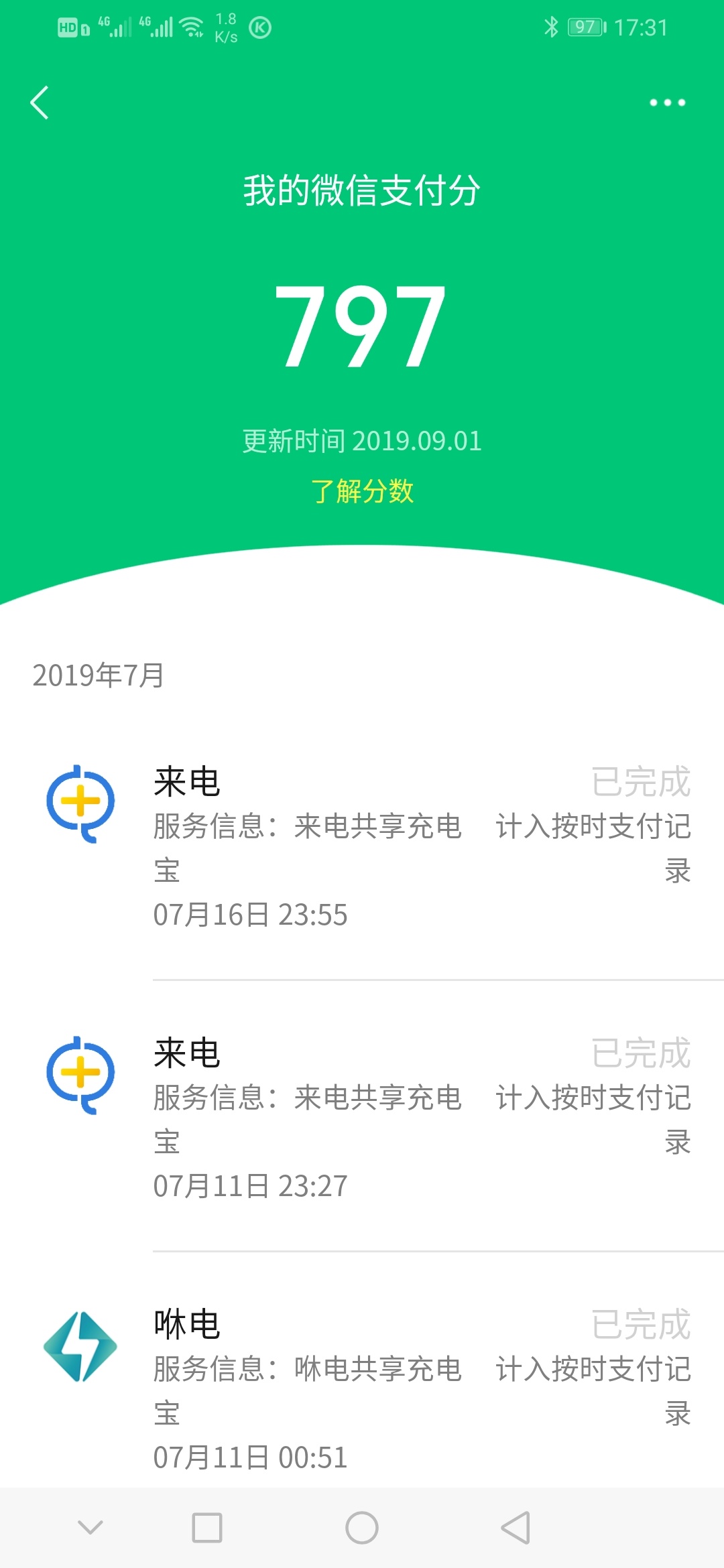 微信的不叫花呗，叫分付，即将上线，开通了微信支付分的老哥提前开了分，每个月会涨分11 / 作者:imnuo / 