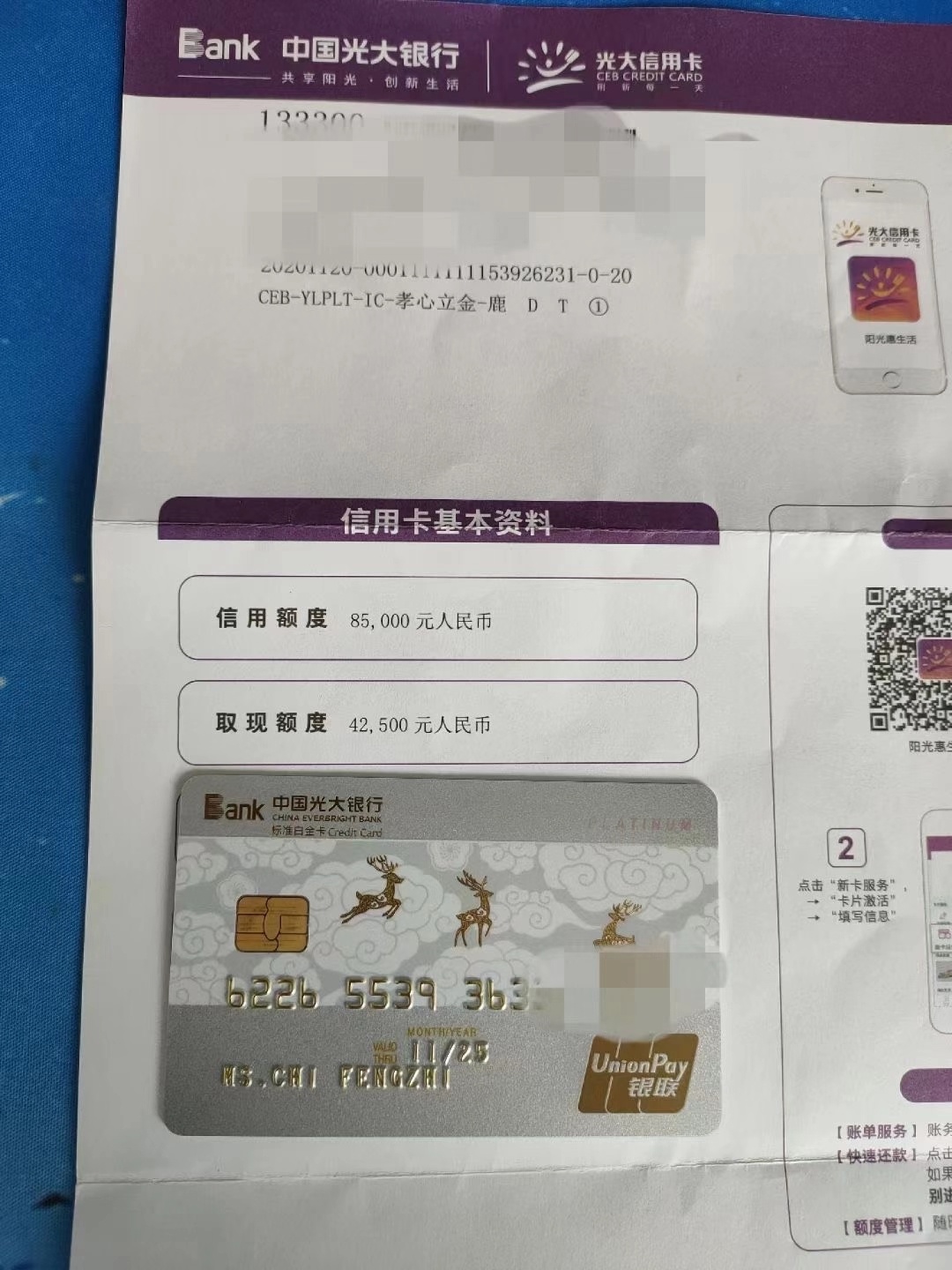 三万起的光大白金，还免年费，嘿嘿

96 / 作者:代还提额 / 