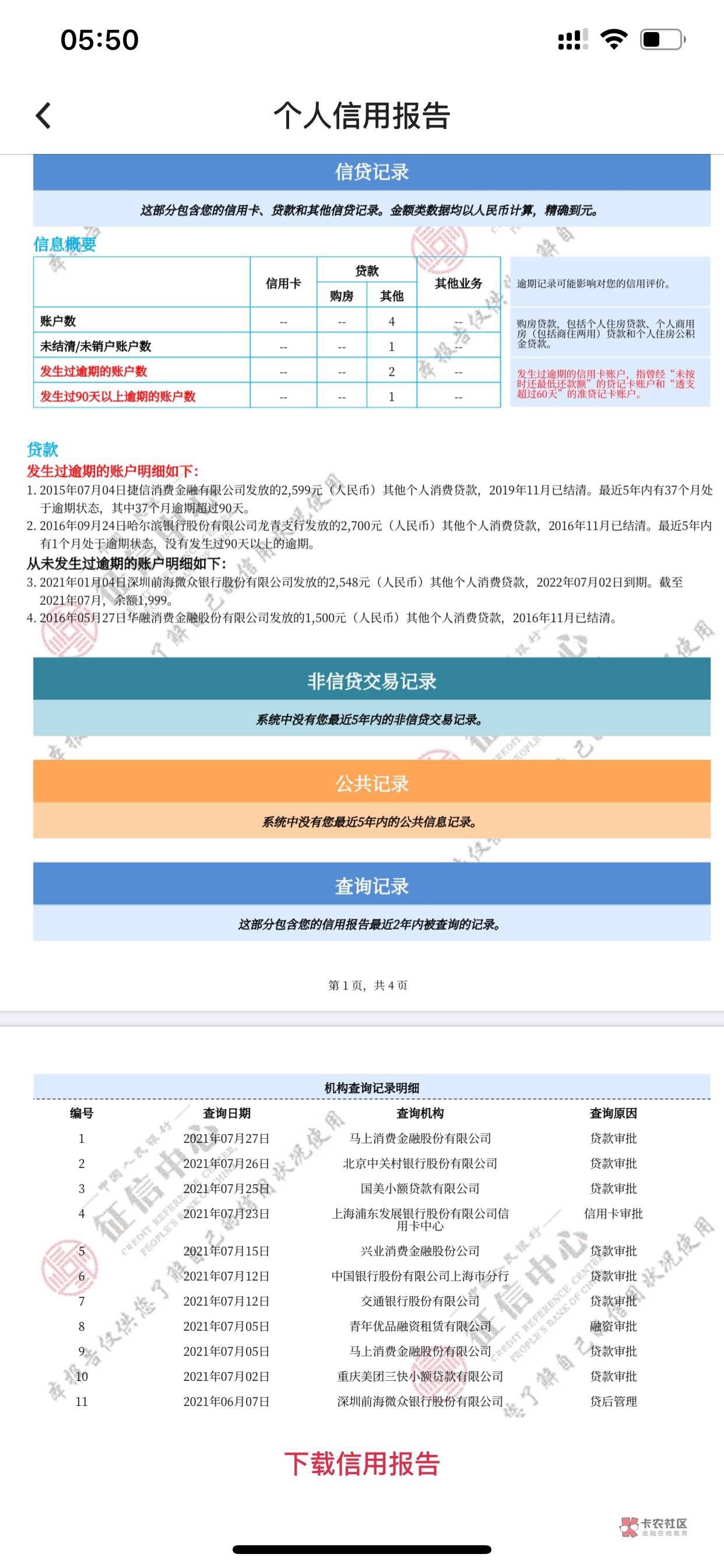 捷信逾期45個月的記錄消除了再過幾天我也是信用報告花了,不再是黑筆