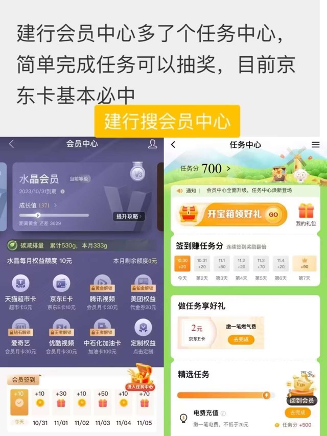 建行会员东西签到得京东E卡
我在群里发现的 我自己去看没有 不知道你们有没有

0 / 作者:卡农跳跳虎 / 