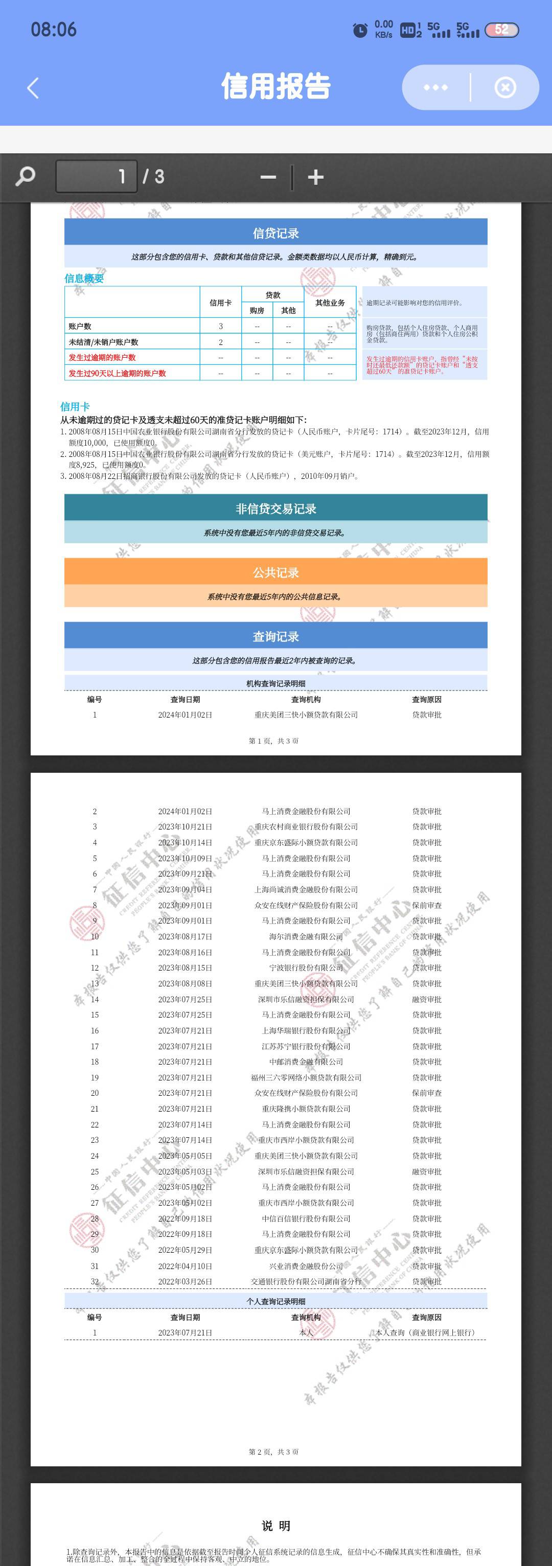 有经验的老哥帮忙看看，这报告能碰瓷信用卡吗？我百信野鸡信用报告小花钱包的2万多挂71 / 作者:gf欧克卢锯 / 