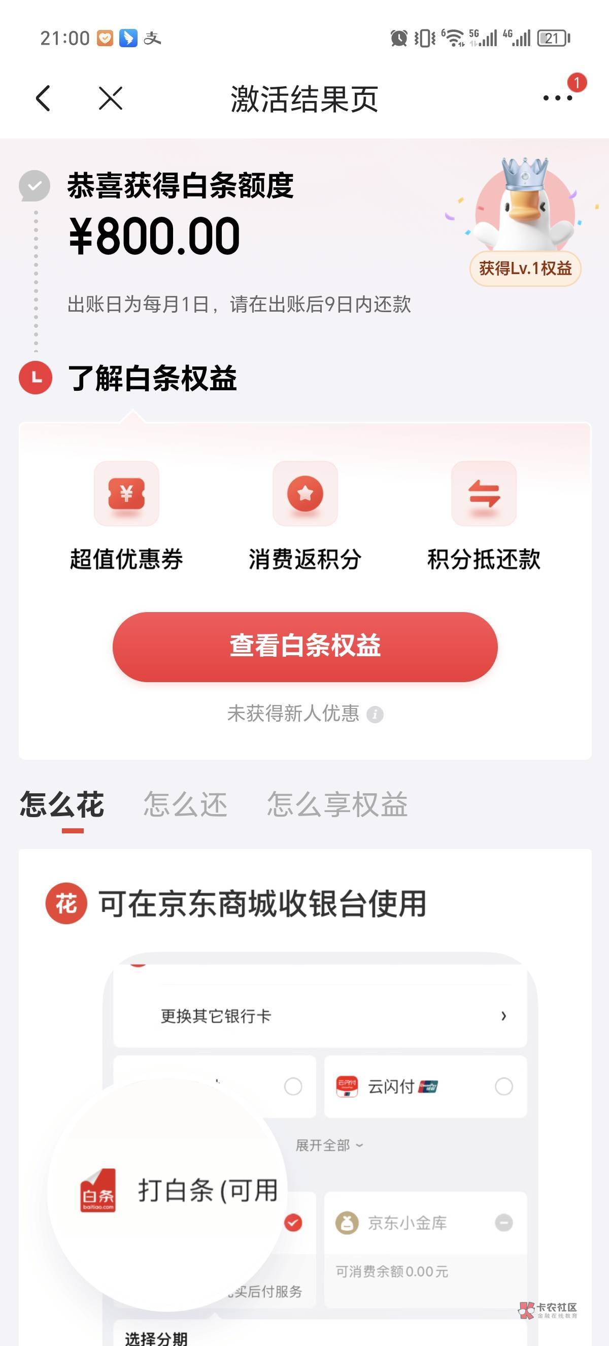 京东白条下款今天开了1500 以前从来没有额度，之前那个号...40 / 作者:炸天帮李白 / 