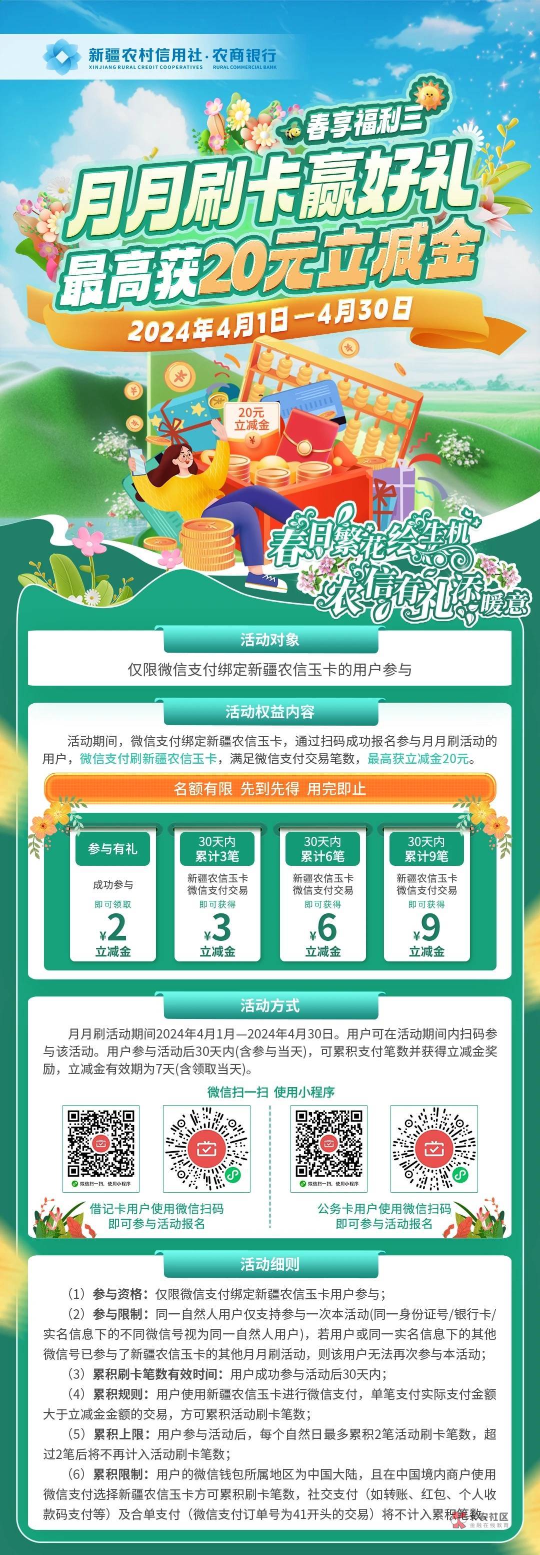 新疆农信月月刷20元立减金2404
微信钱包绑定新疆农信卡，扫码参与

15 / 作者:卡羊线报 / 