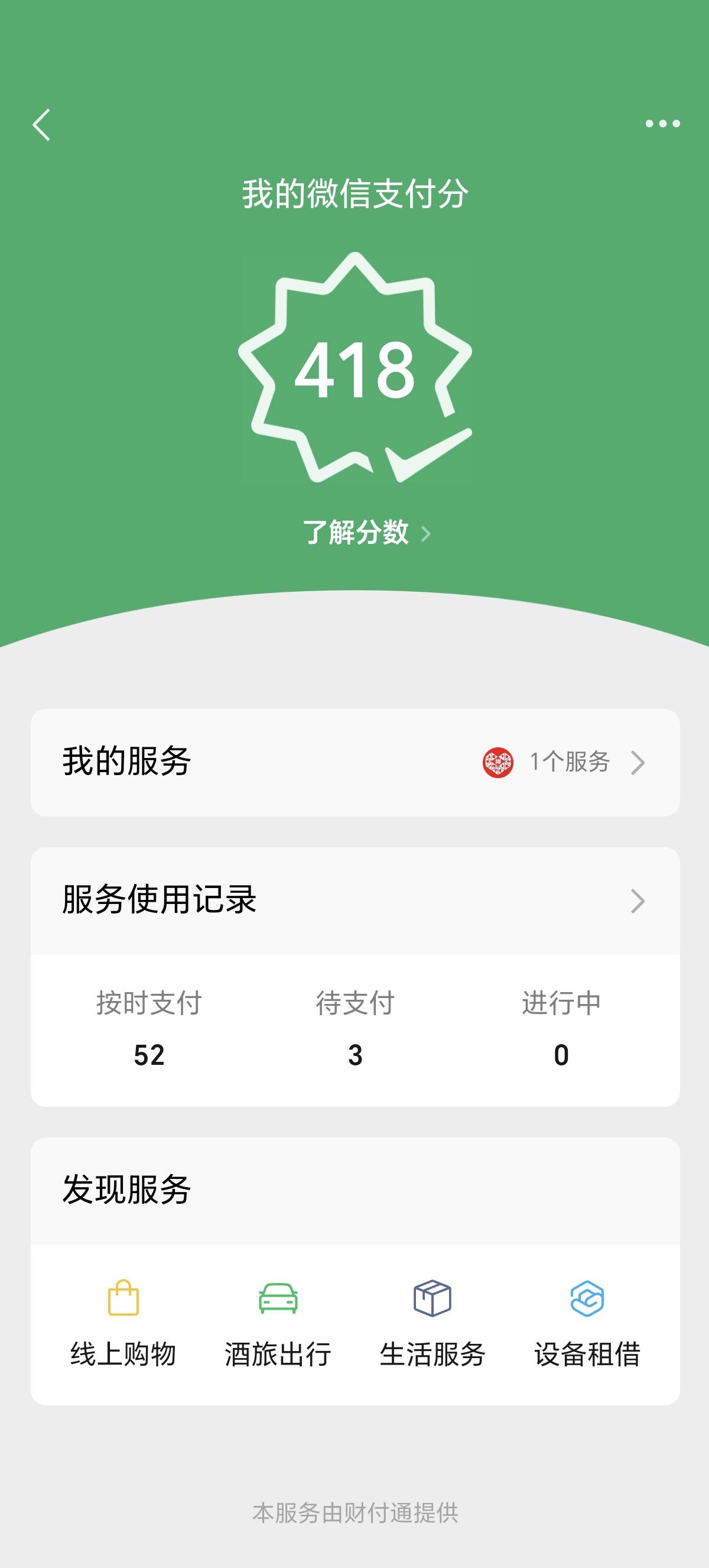 刚刚开通分付，另外一个微信拼多多先用后付欠700多，微信分418分，我本人征信黑过鬼，10 / 作者:一个月1 / 