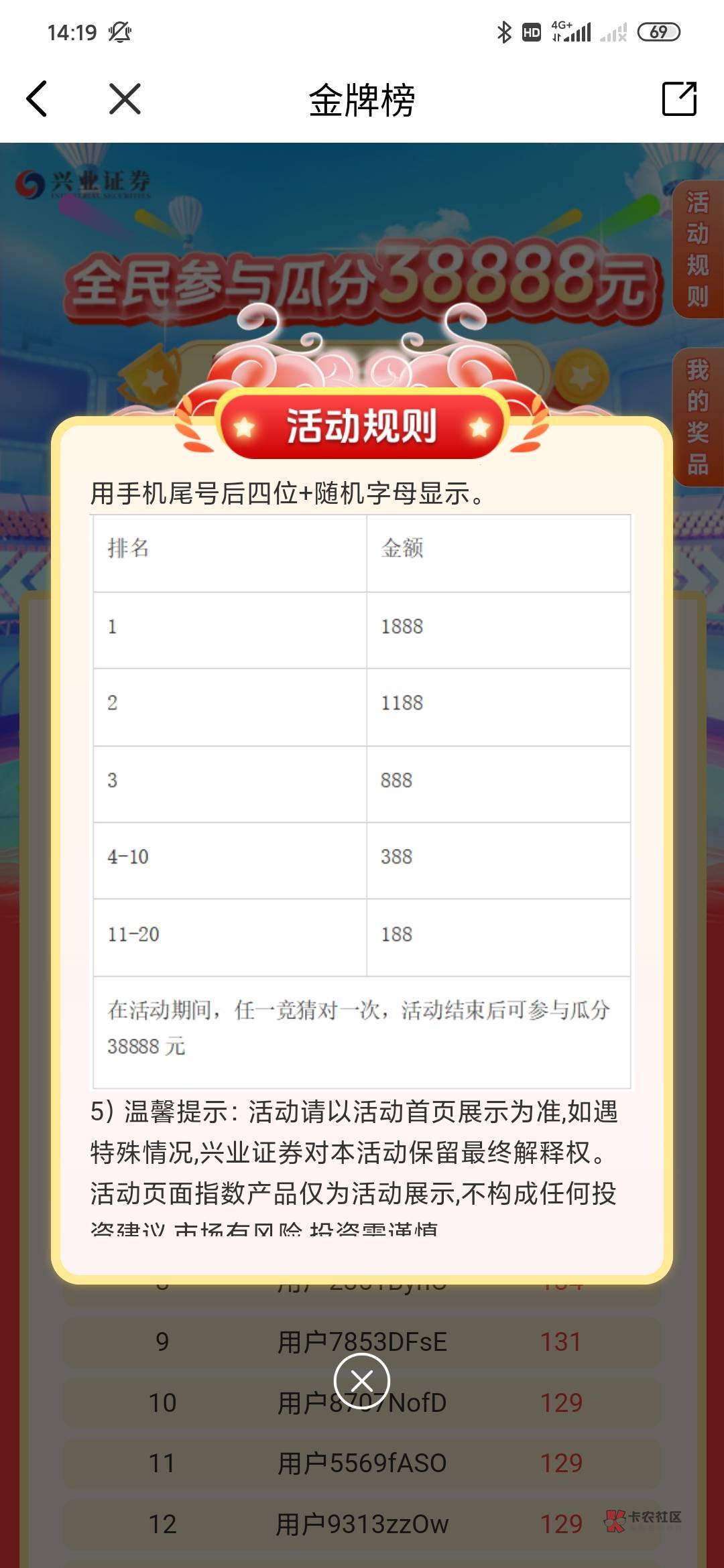 5r左右，发现一个毛。只需要手机号就行，XY证券首页的猜EtF活动，只要猜对一次就能一4 / 作者:Me29 / 