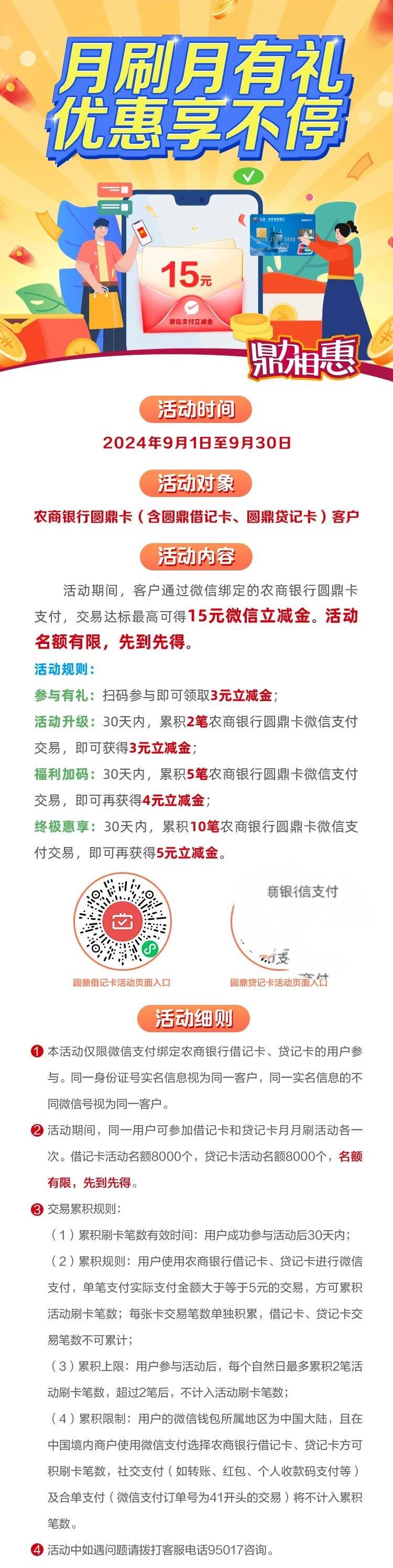 9月江苏农商银行月月刷15元立减金2409
微信钱包绑定江苏农商YHK，扫码参与

98 / 作者:卡羊线报 / 