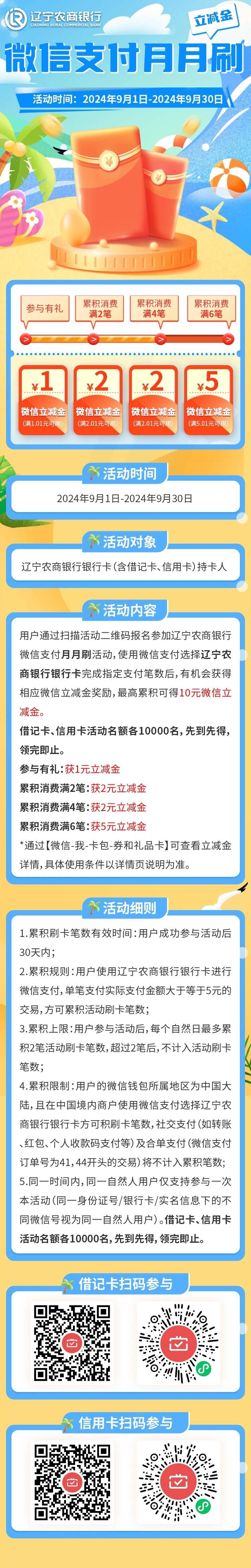 9月辽宁农信月月刷10元立减金2409
微信钱包绑定辽宁农信卡，扫码参与

50 / 作者:卡羊线报 / 