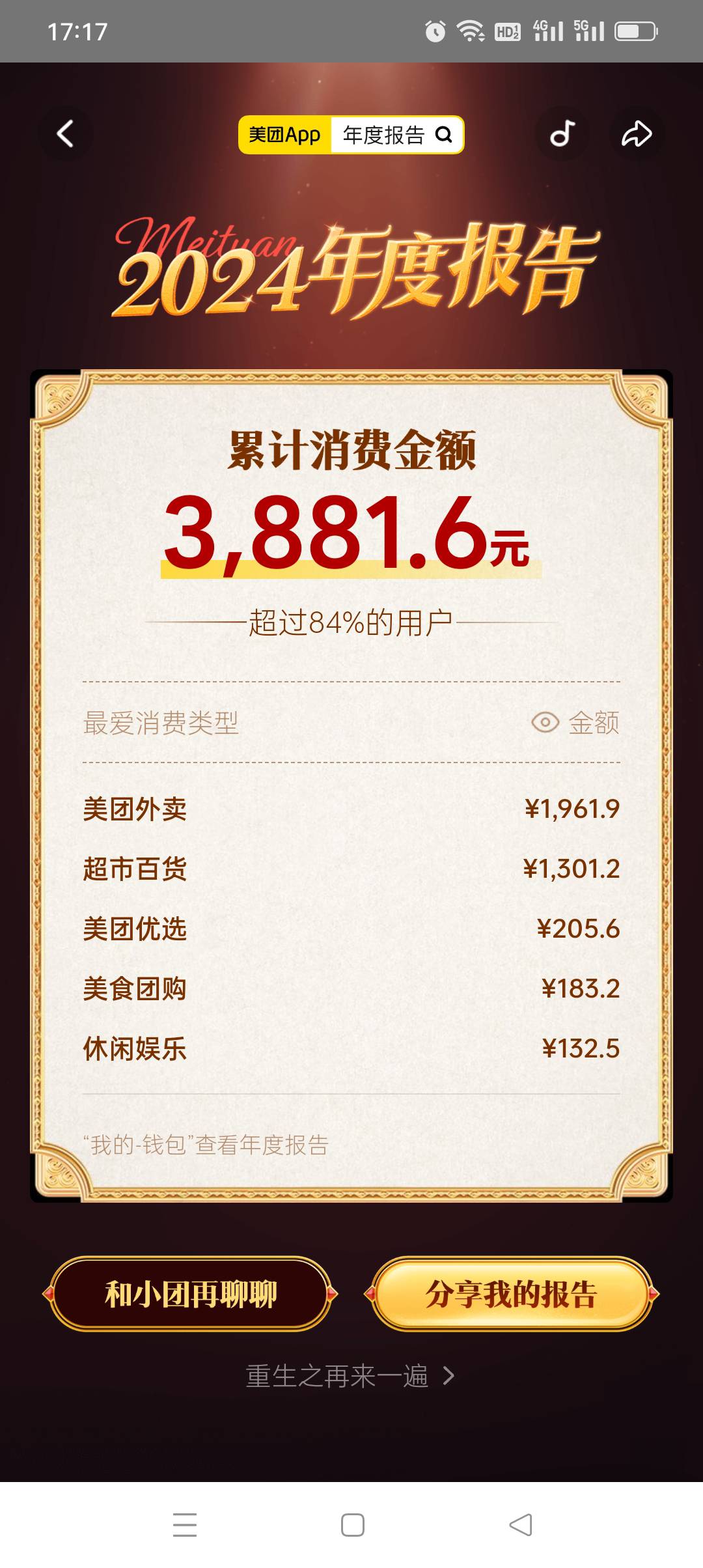 今年在美团花了8731.7元，王兴不该给我包个大红包吗？



38 / 作者:iyz2 / 