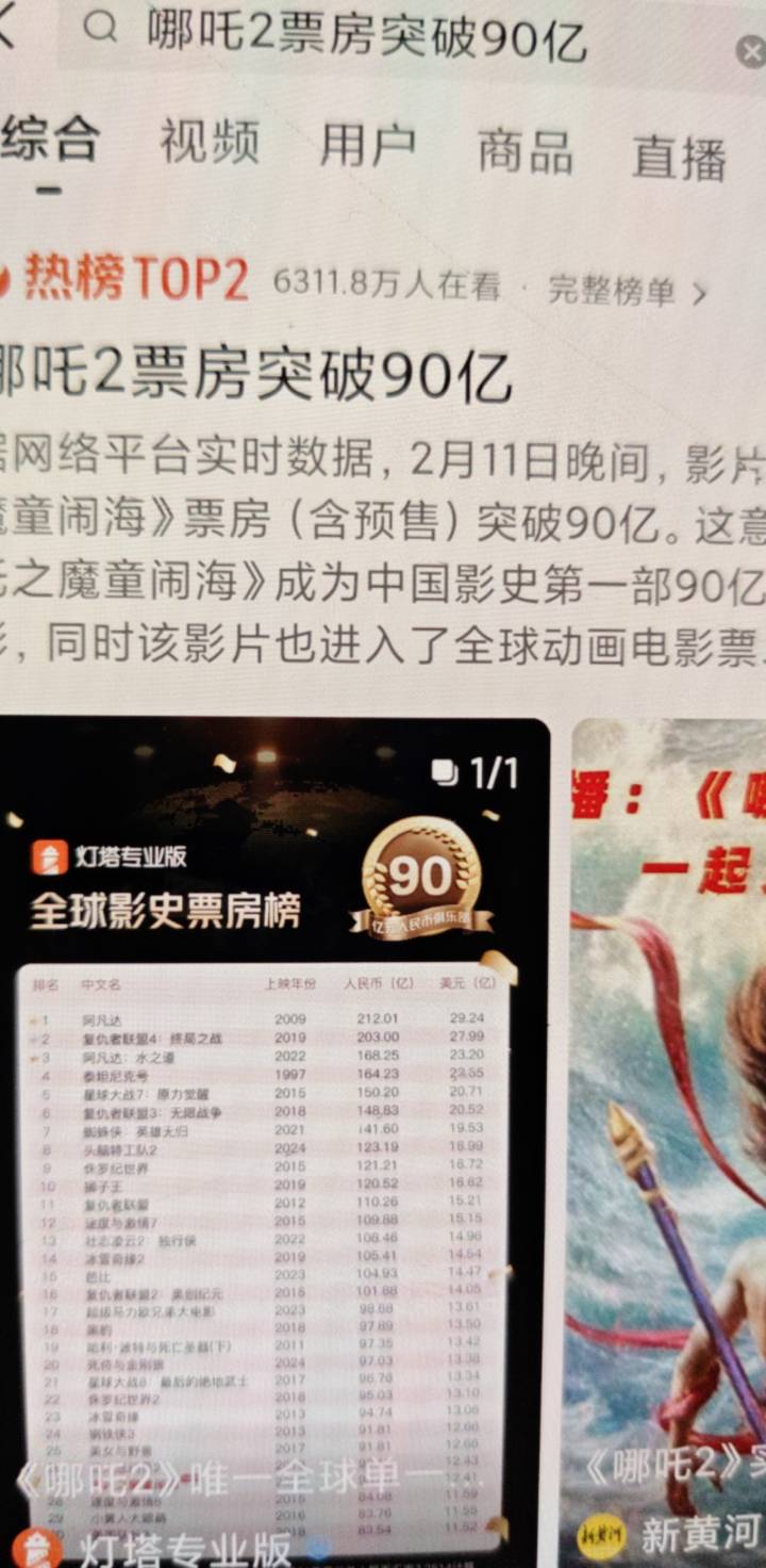 哪吒90亿了 真cs啊 跟他一起映的是真惨 票房全被吸干

28 / 作者:卡农挂壁大神 / 