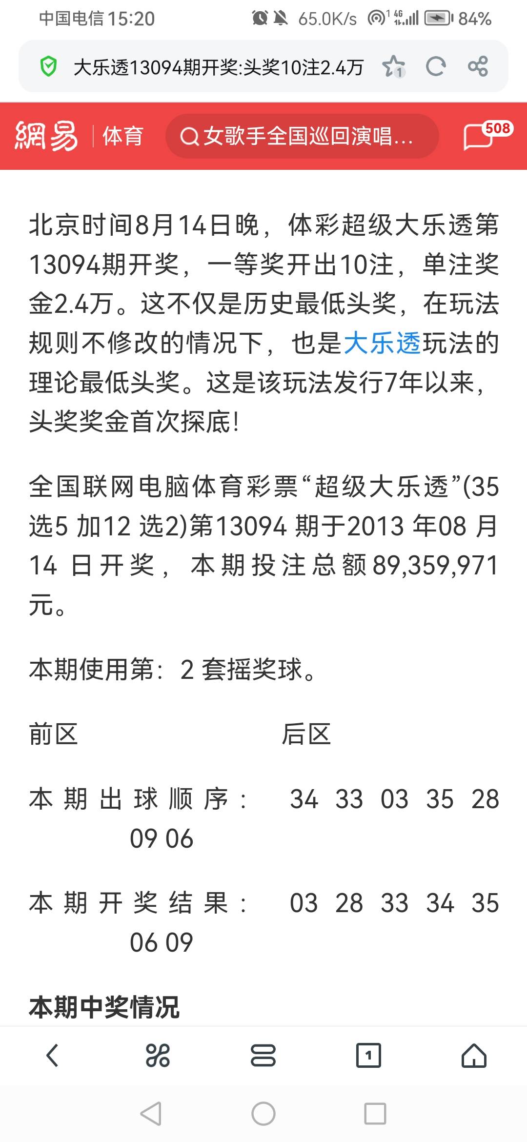 大乐透二等奖，8120元!
1.苍天怜悯，佛祖保佑，回了趟家乡盐城，居然大乐透中奖二等奖32 / 作者:一梦方日出 / 