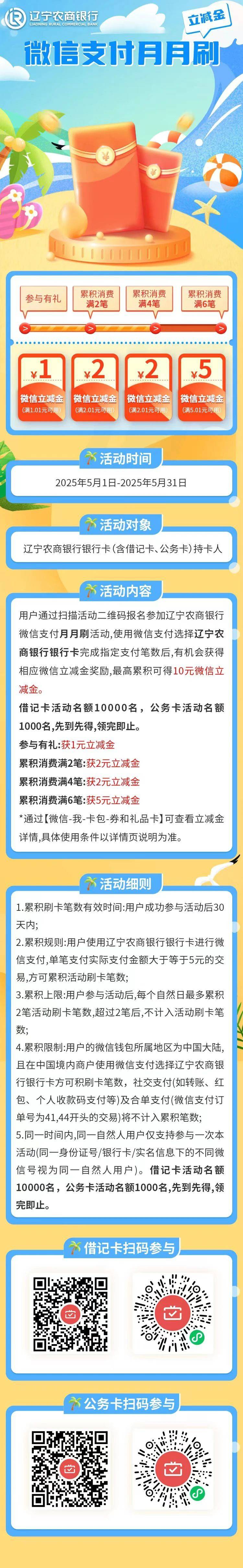 辽宁农商银行微信月月刷10元立减金2505


微信钱包绑定辽宁农商银行卡，扫码参与
65 / 作者:卡羊线报 / 