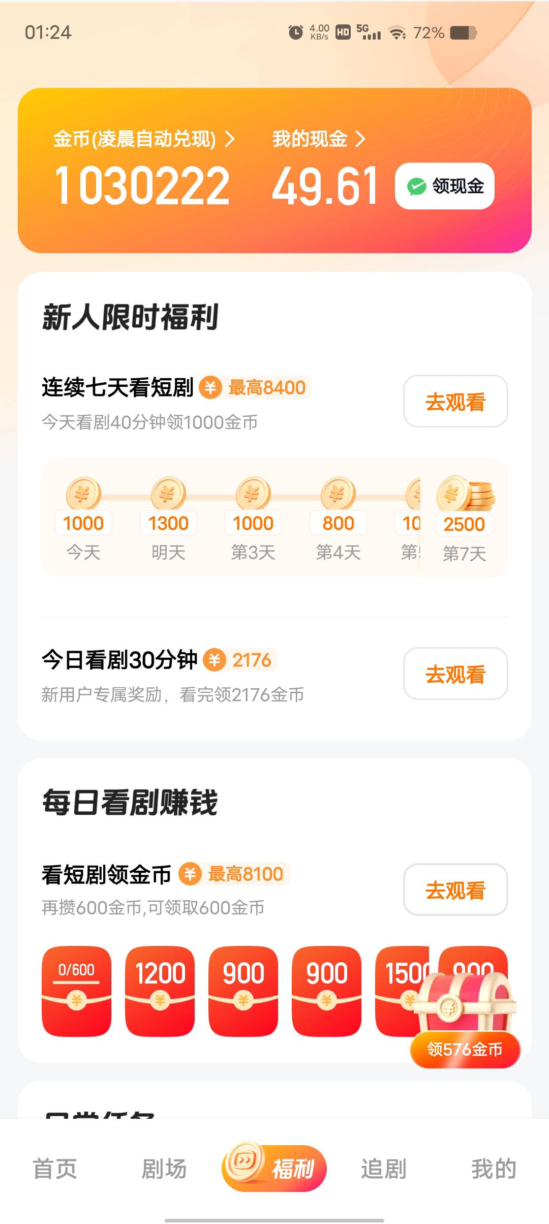 快手旗下喜番短剧今天一天一台手机，3个号看了70毛，看了整整一天要看吐了

44 / 作者:ㅤㅤㅤhighness / 