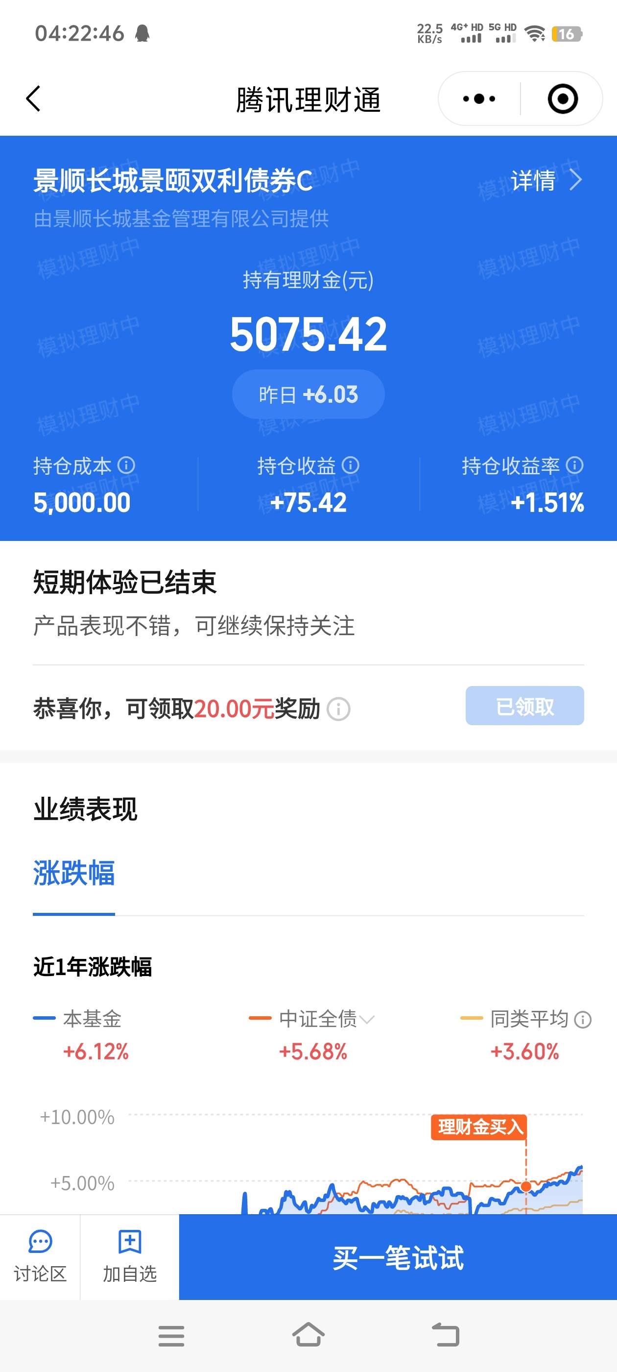 上次领的腾讯。体验基金可以领了，为什么我是20元？不是说一元吗？感谢上次那个老哥

42 / 作者:梦南国 / 