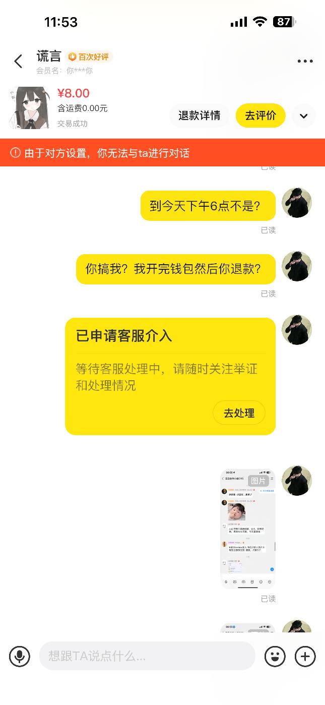 老哥们避雷此人，昨晚11点多将近12点一直买了就退款我就早上起来买藏品，当时已经开了95 / 作者:岸堤 / 
