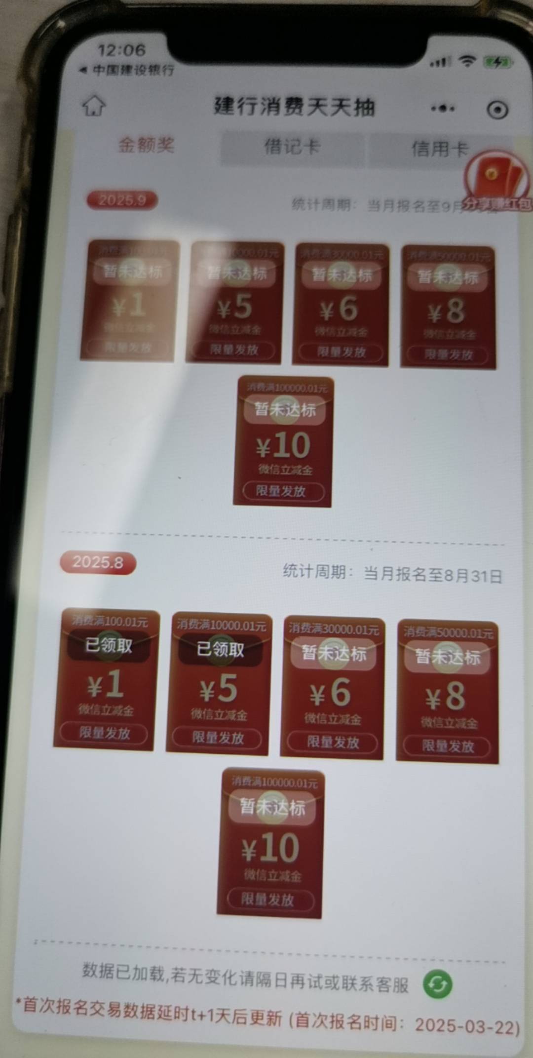 建行消费天天抽 达标的别忘了领，最后一天了

22 / 作者:mrgo / 