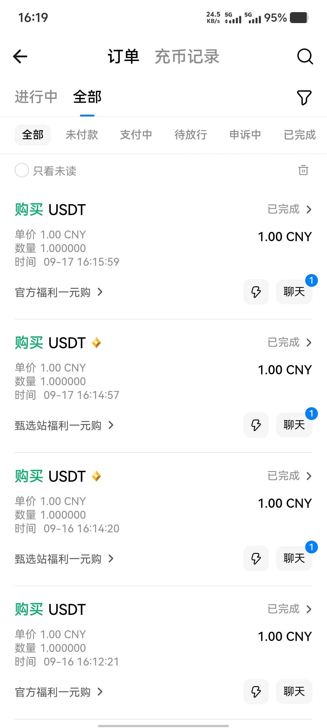 火币稳的很，一天可以买2u。连续4天每天都可以1元购2u。

37 / 作者:大老黑呀 / 