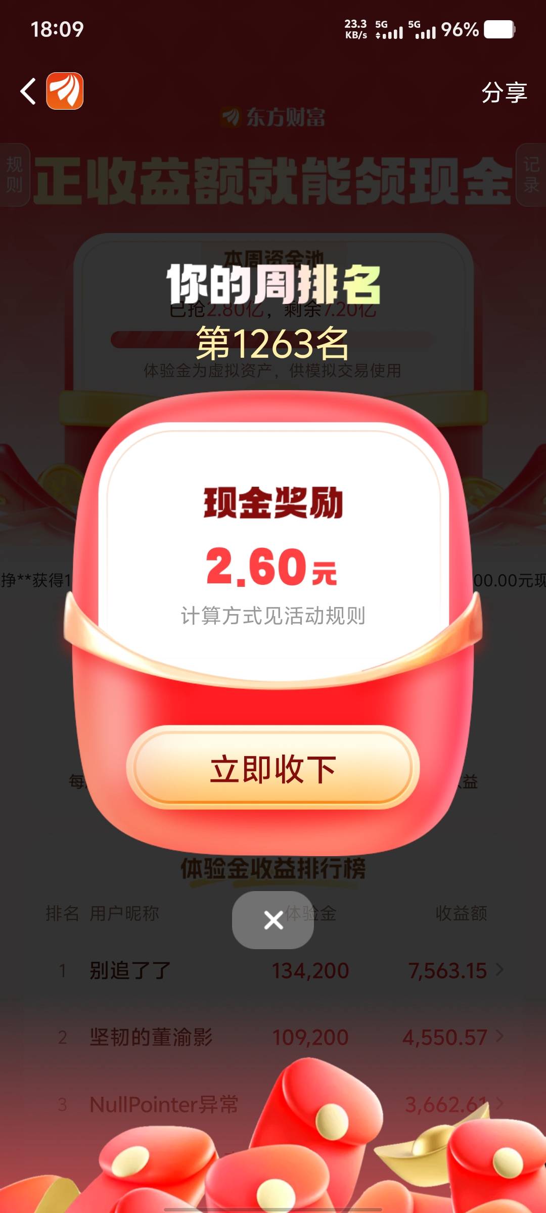 感谢东方，260到账。







83 / 作者:大老黑呀 / 