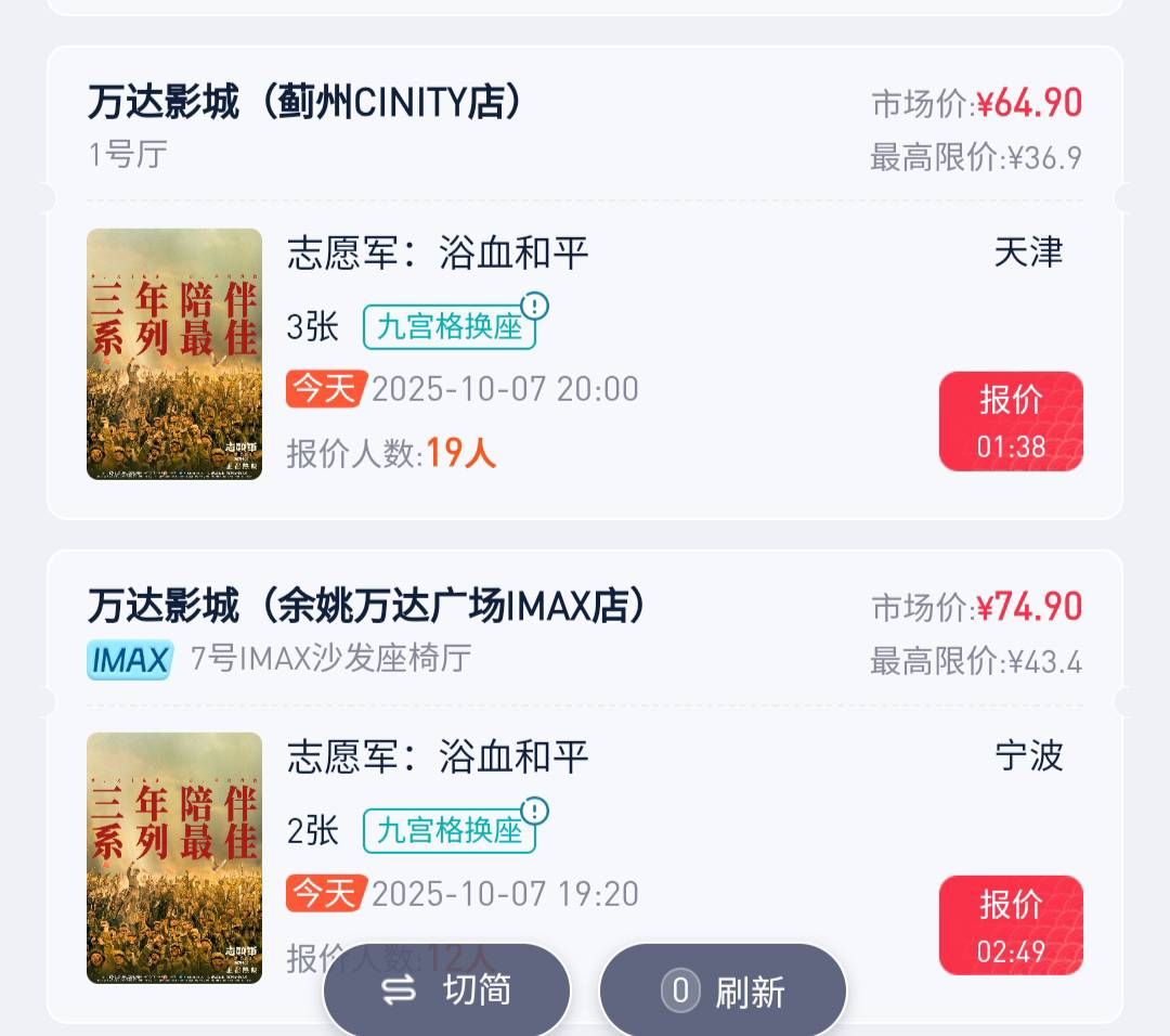 万达普通23D票市场价六七十，接单平台干到限价最高三十多，这些卷毛厉害了啊 我说怎么81 / 作者:人才1号 / 