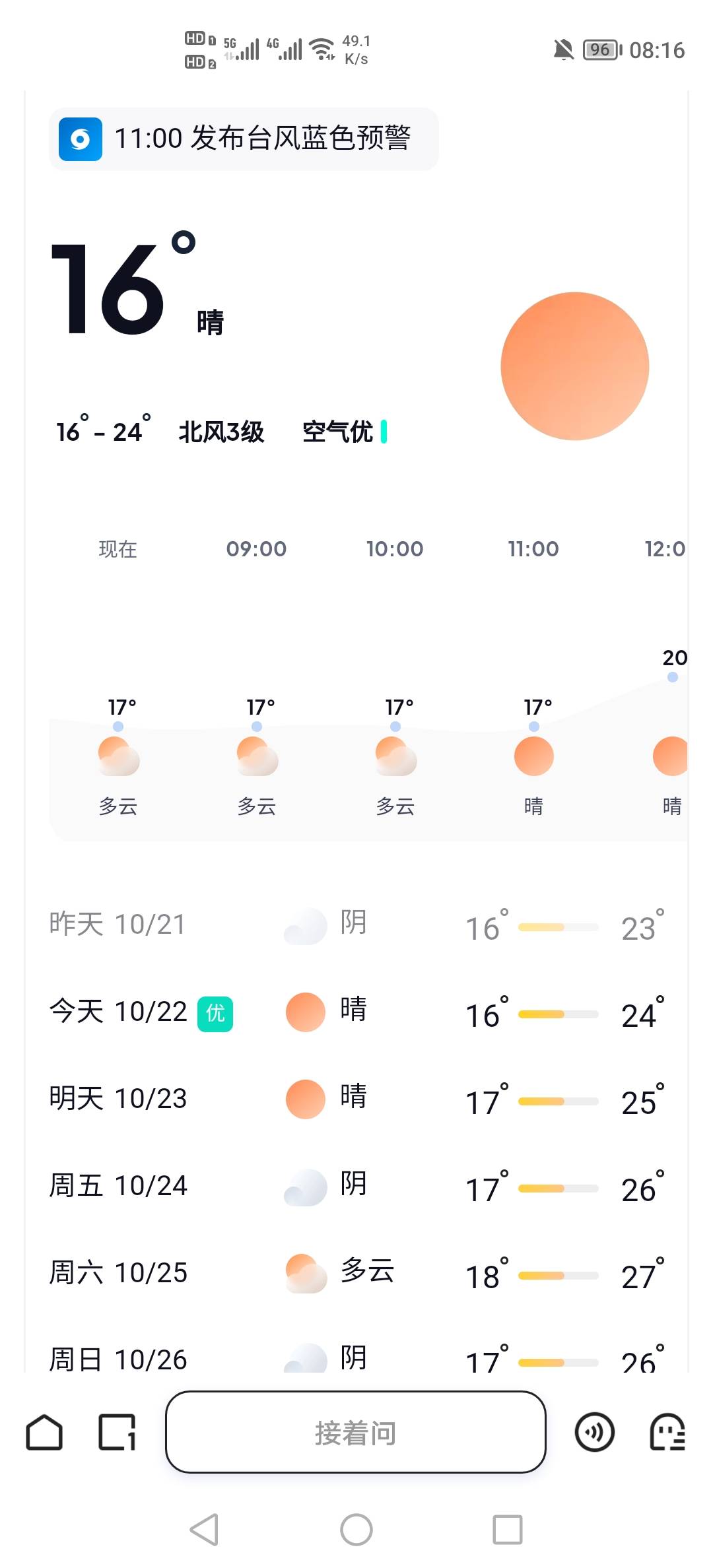 这天气预报也不准啊，说好的晴天，刚才出去看了一下，还是阴天，冷的一比，标这16度，17 / 作者:挂壁老哥饿了mm / 