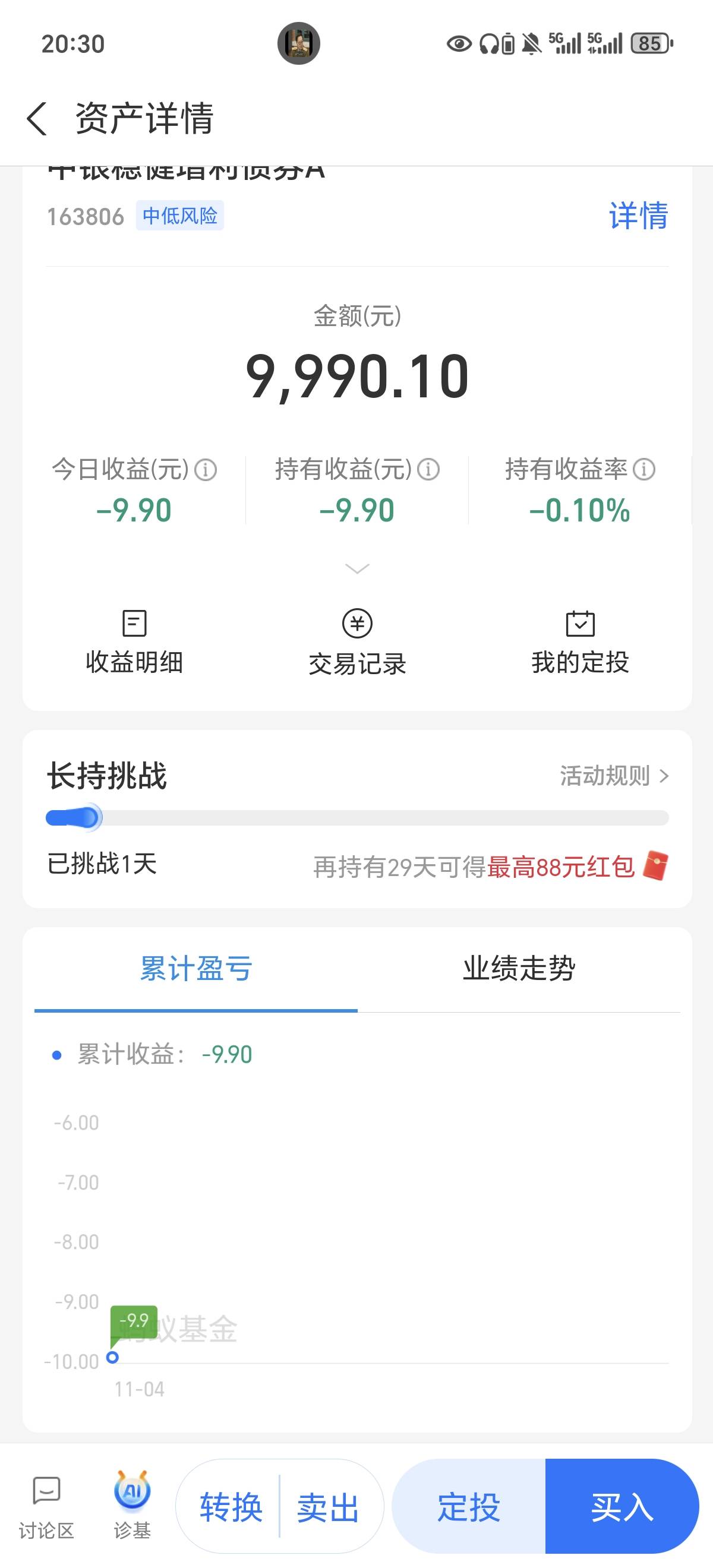 第一天买基，当天就损失10毛。真是坑啊，我买的还是稳健理财。

12 / 作者:风东方卫视 / 