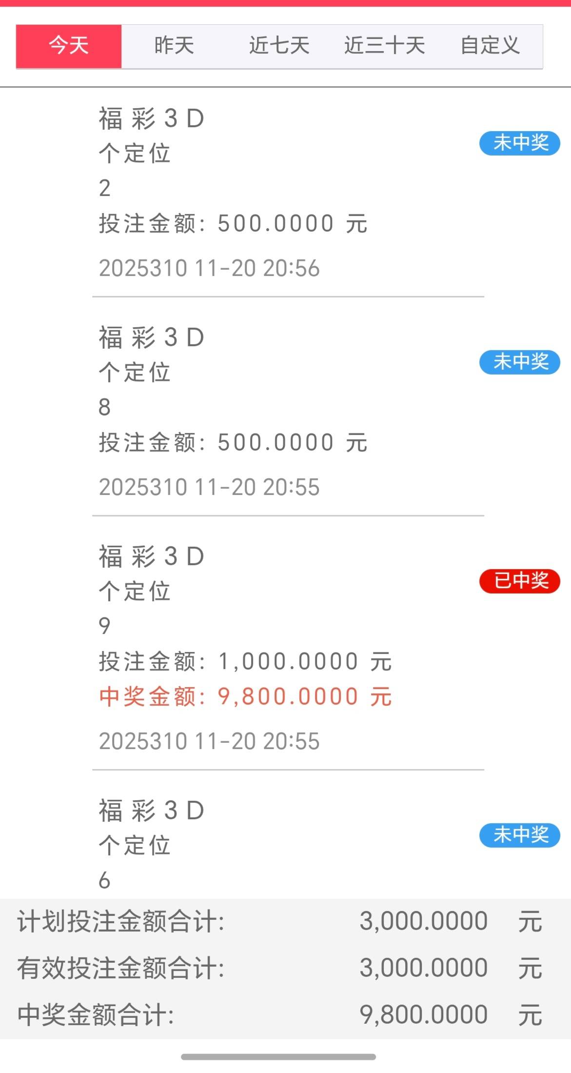 兄弟们，我真是哭死啊，3D昨天单号9 1500不中，今天买少了点就中。

63 / 作者:逞强- / 