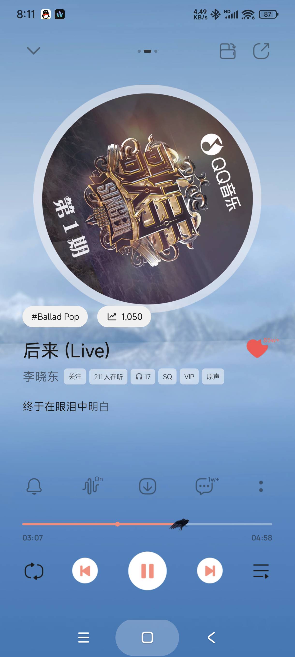 完全超过了原唱，甚至有点李宗盛的味道了

34 / 作者:富士山下147 / 