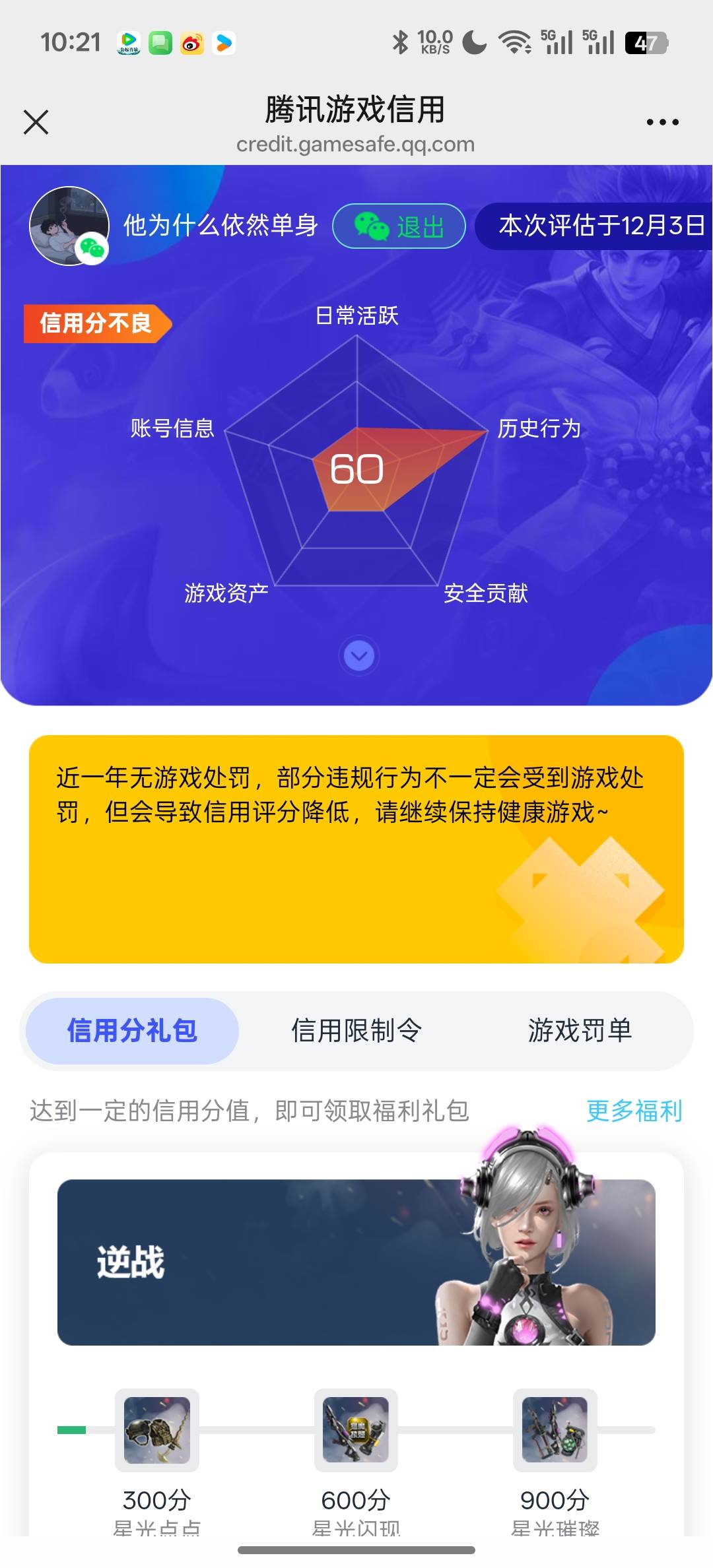 打了100场王者。还充了6块，直接给我变60了


48 / 作者:知鸟2026 / 