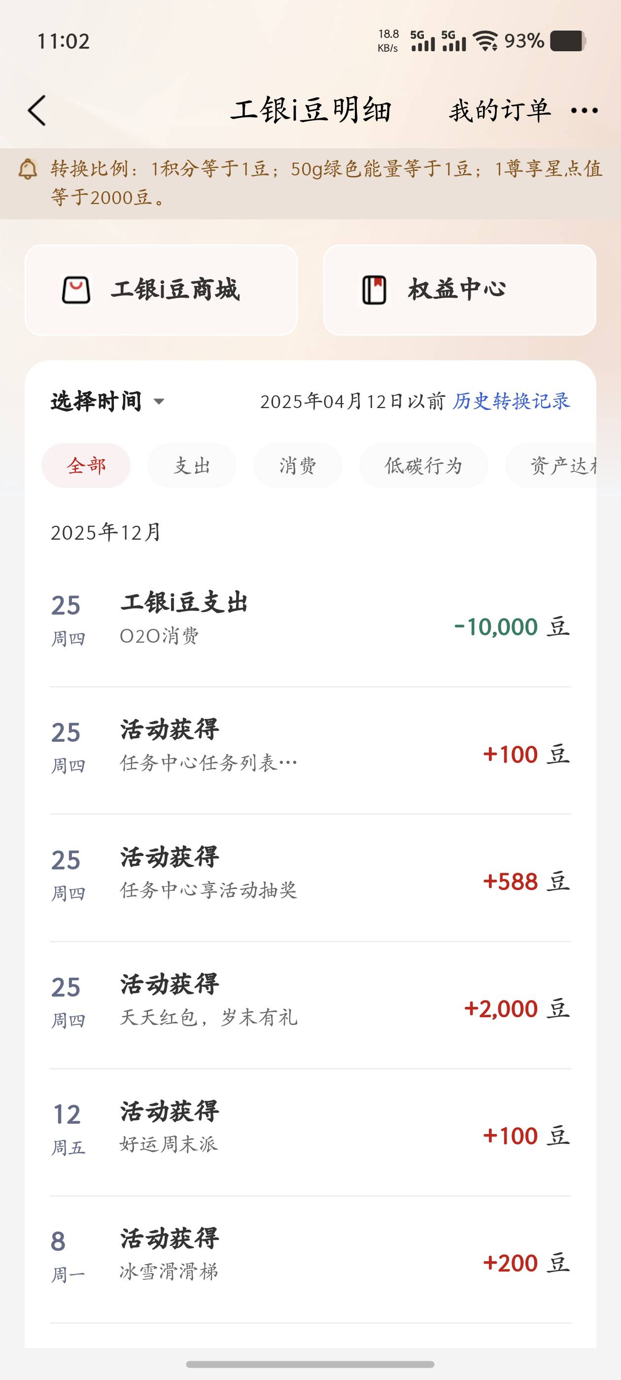 工商消费了10000豆子，买了个美团10元卡，咋也是消费过万的人，以后走路的头抬起来，9 / 作者:昨日过往 / 