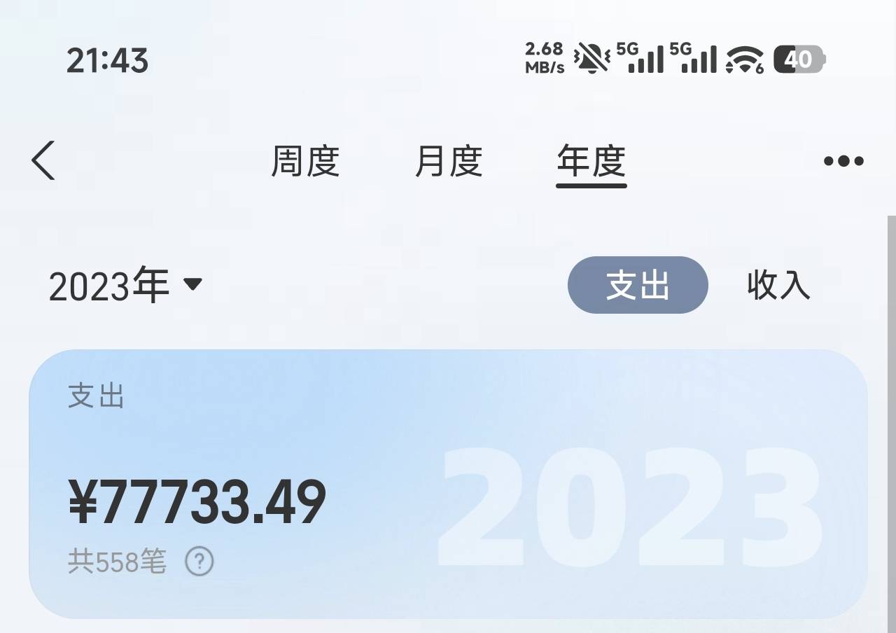 2014年开始去深圳工作，刚才看一下年度支付宝支出泪目，赚的钱全部花完了，不赌，今年82 / 作者:四十年前 / 