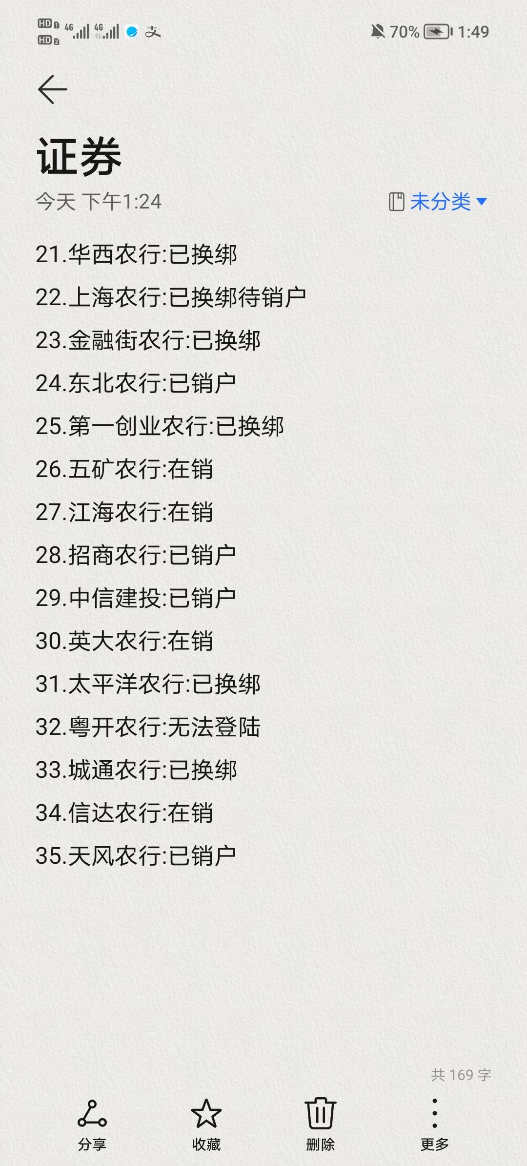 老哥们销不了的就换绑处理了农行存管30多个证券


83 / 作者:ㅤㅤㅤㅤ1 / 