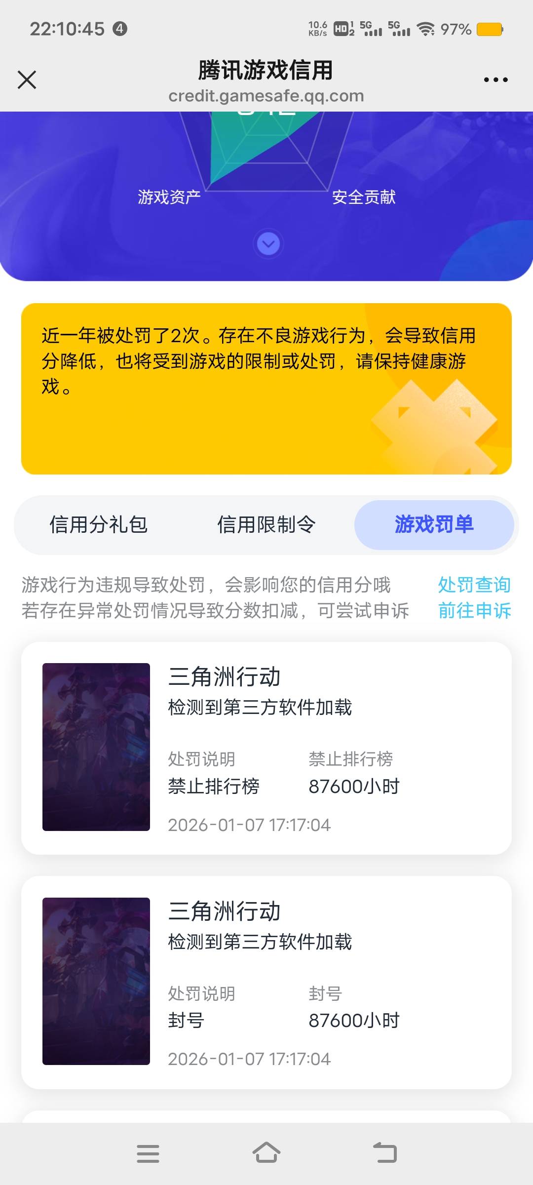三角洲大号喜提10年大礼包，提示可以申诉一次，老哥们这种号还有必要申诉吗？还是重新64 / 作者:扛不住了老哥们 / 