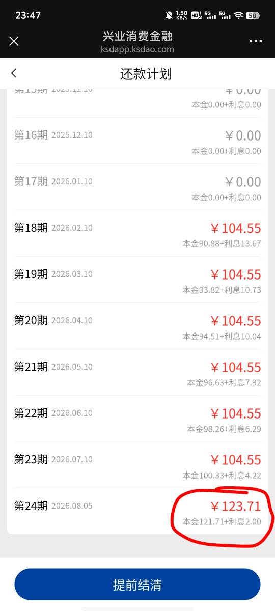 老哥们，这个兴业消费金融，还款的时候发现最后一期多还19.16是为什么，看了一下贷款30 / 作者:提莫大王 / 