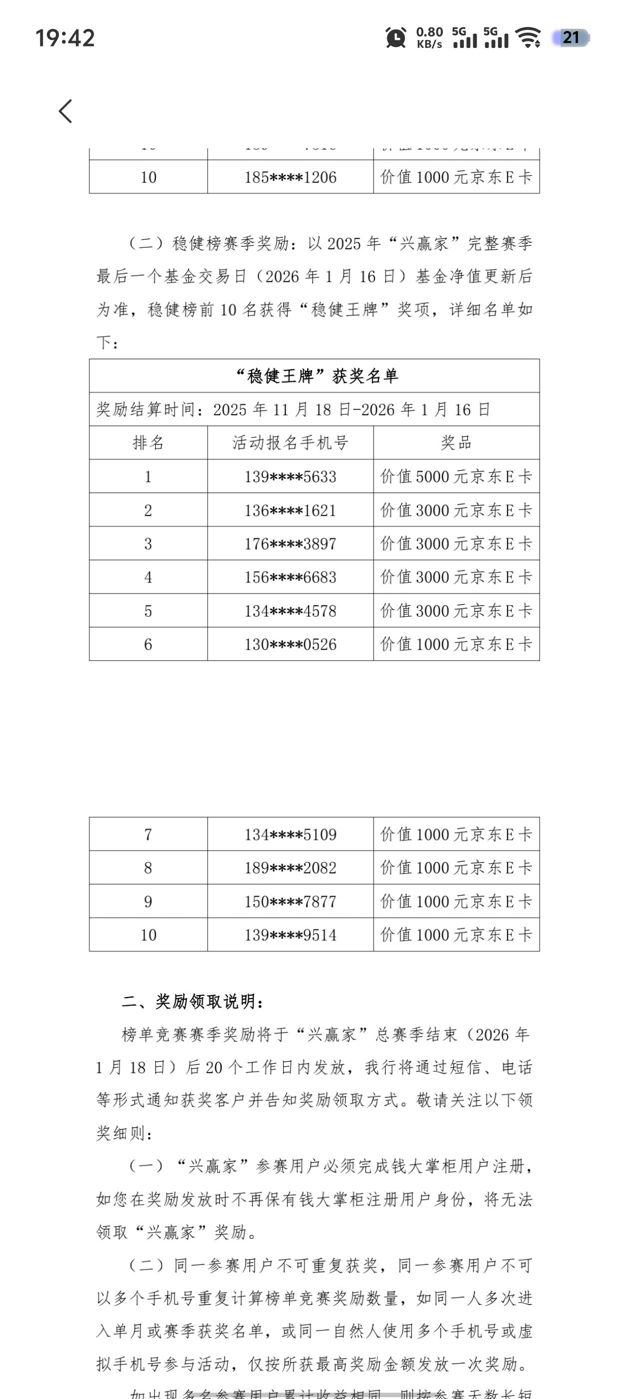 之前兴业兴赢家大赛的获奖名单，可惜就是发奖太慢了，不知道多久才能拿到。


43 / 作者:元伟 / 