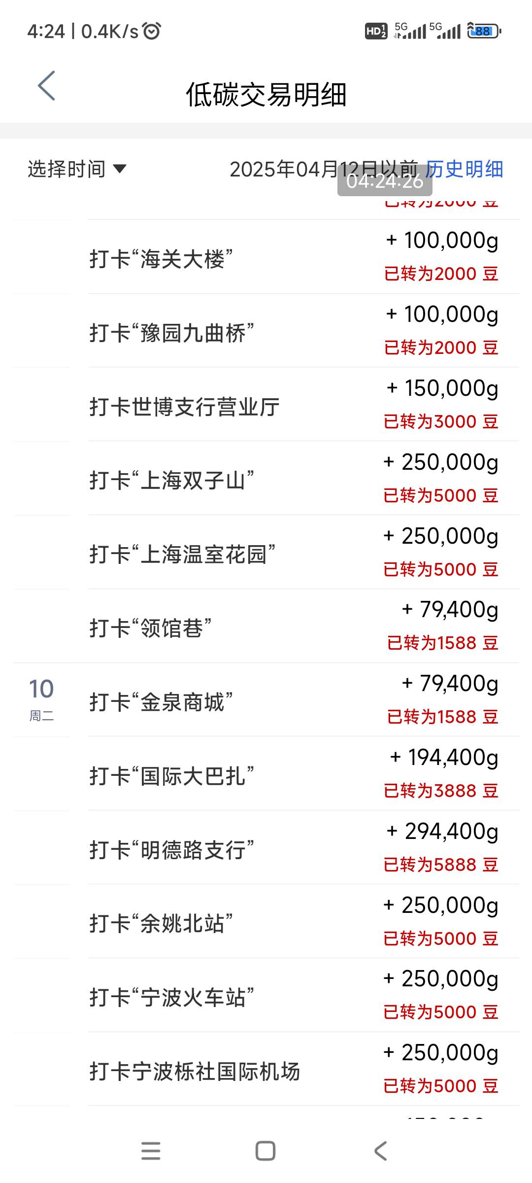 工行景点打卡昨天一天今天一天，全部毕业了
1、青海打卡、一共4.5万豆=45块
​2、黑龙40 / 作者:回忆如烟烟如梦 / 