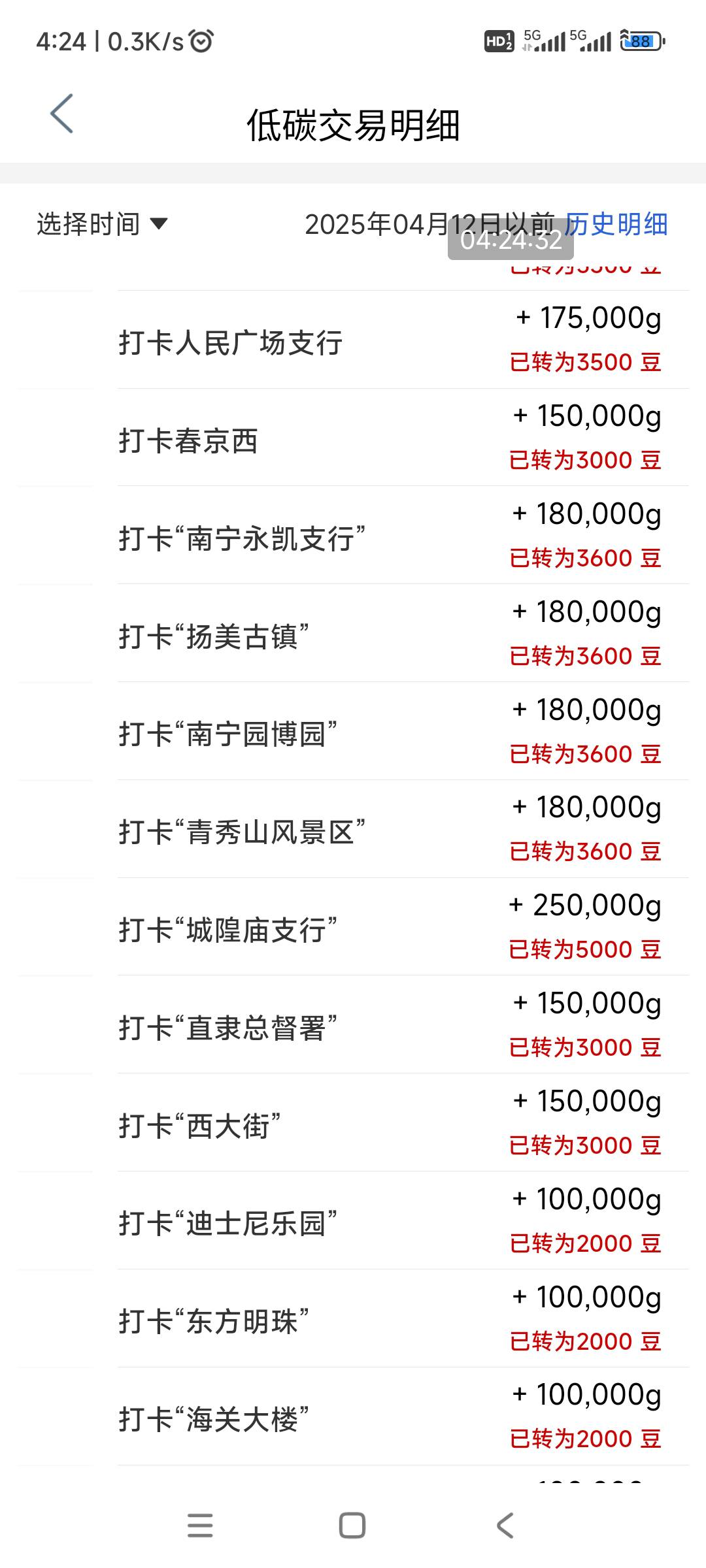 工行景点打卡昨天一天今天一天，全部毕业了
1、青海打卡、一共4.5万豆=45块
​2、黑龙35 / 作者:回忆如烟烟如梦 / 
