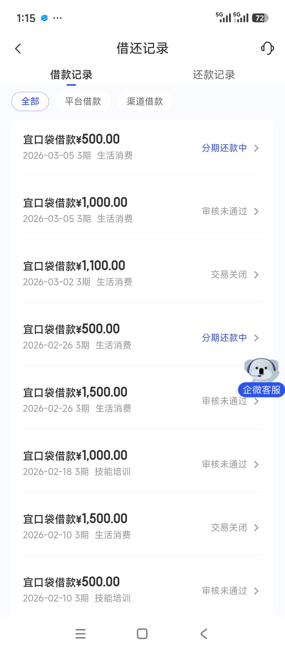 宜口袋第三笔到账 第一次1月26下的 2月26到账第二笔 还了第一笔的一期，今天一周了我69 / 作者:Hdhhdbd / 