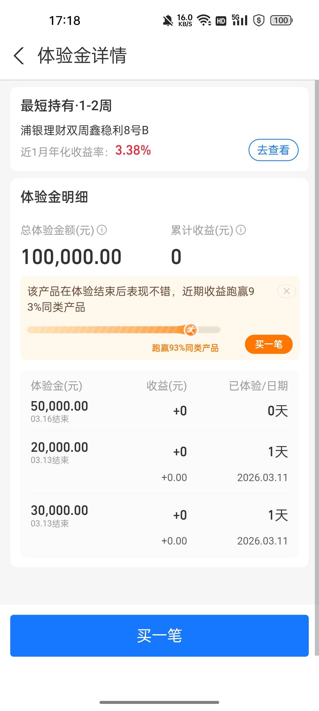 我这个领了十万体验金，不知道能不能有一百毛，刚才看到一个老哥体验金弄了一百毛

99 / 作者:无与伦比868 / 