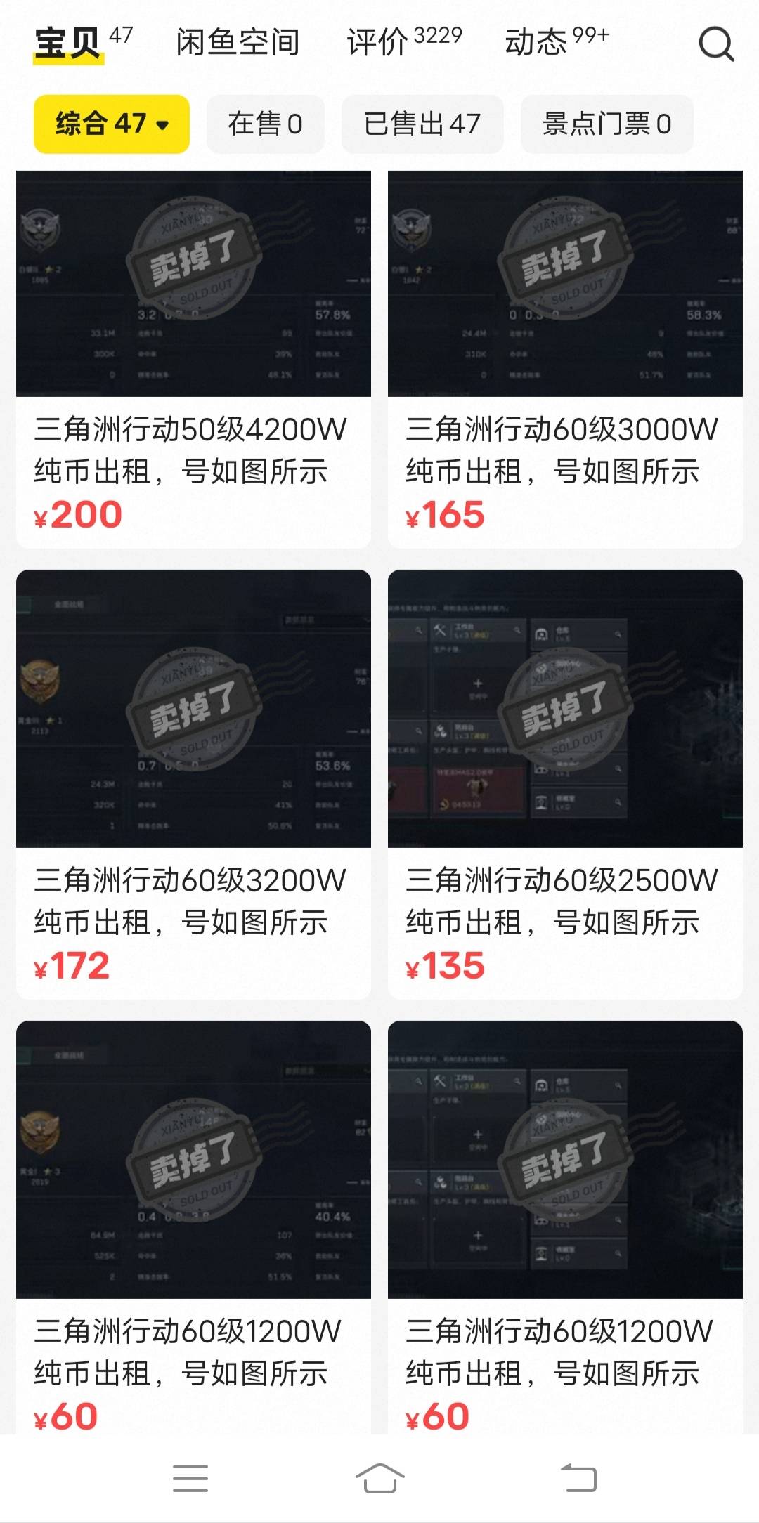 问一下万能的老哥们，三角洲60级破产号现在啥价格 去年11月份出的三个号是280 360 3400 / 作者:洛落万物生 / 
