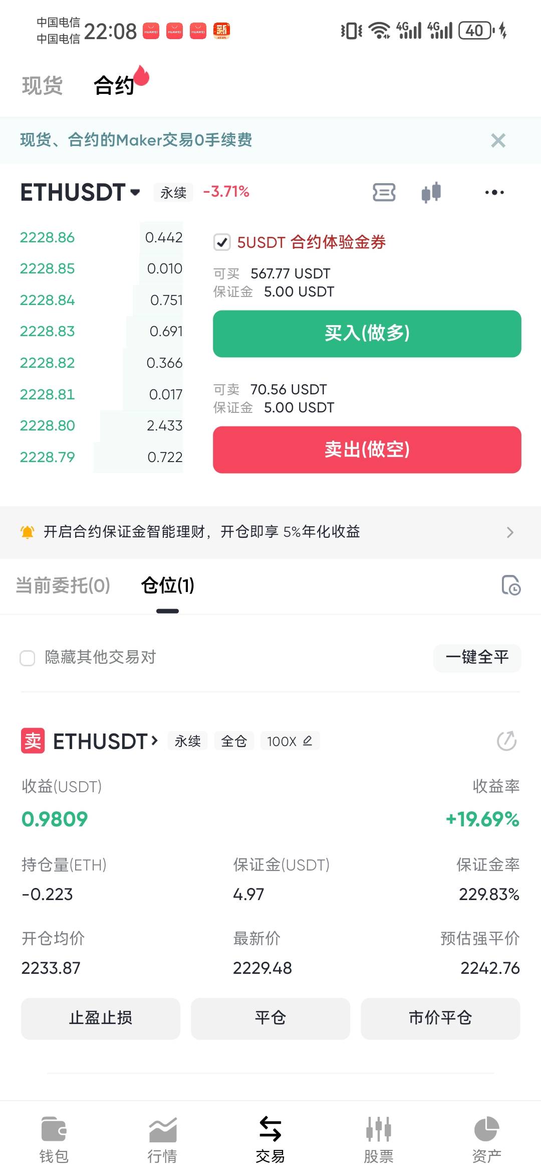这个要盈利到多少在平啊，现在平了只有1u的润是吗？

75 / 作者:如何发财 / 