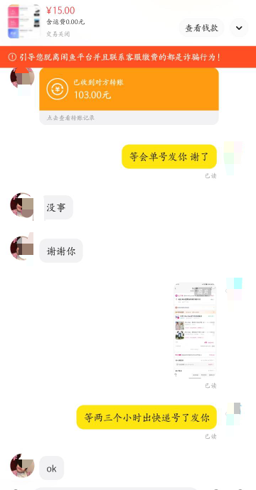 闲鱼也有爽快的小仙女直接转账

8 / 作者:广东小啾啾 / 