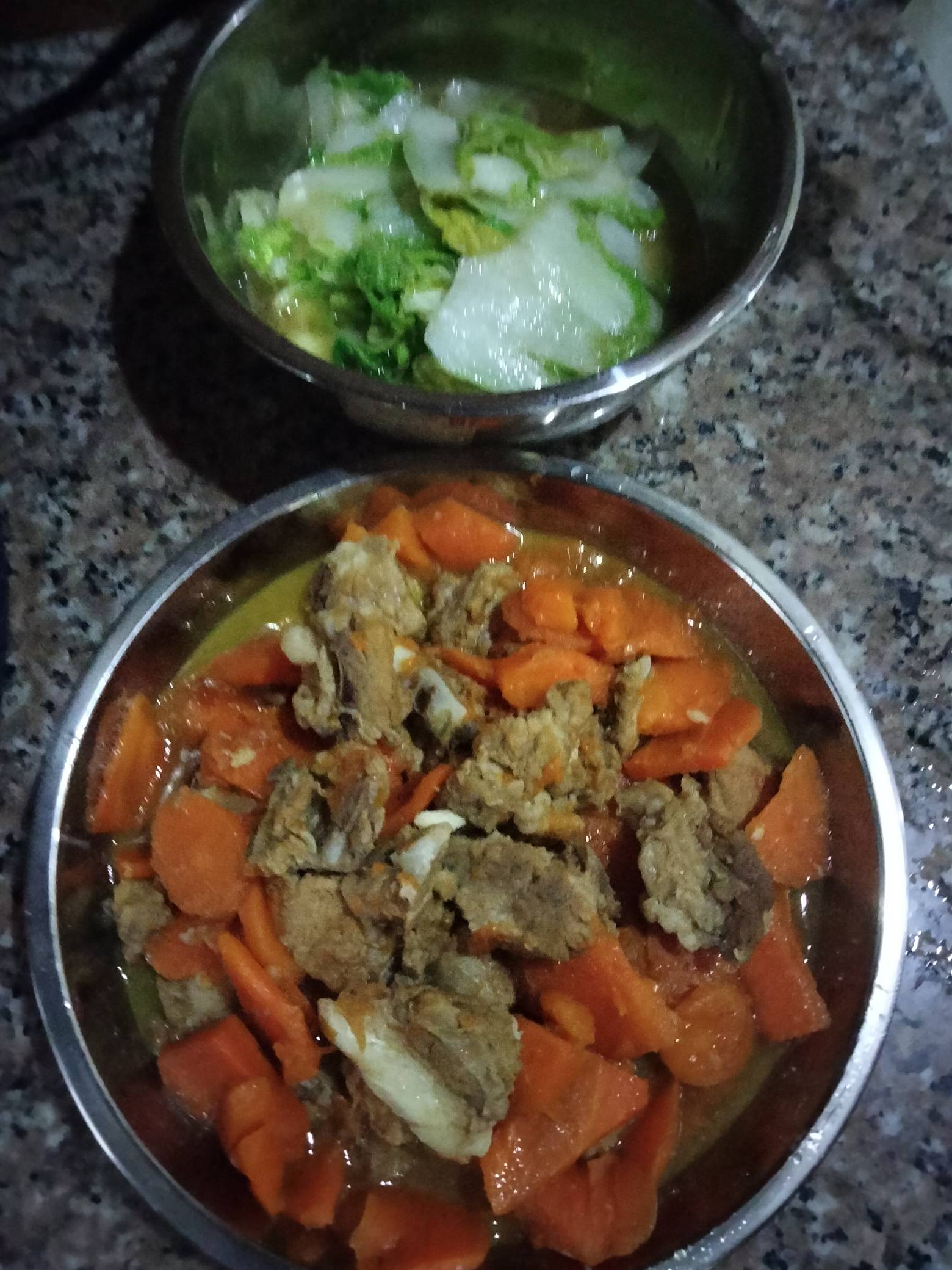 吃饭了老哥，今天日结到账，稍微改善下伙食，红萝卜炖排骨，爆炒小白菜，再来点挂面，39 / 作者:君子之交淡如水 / 