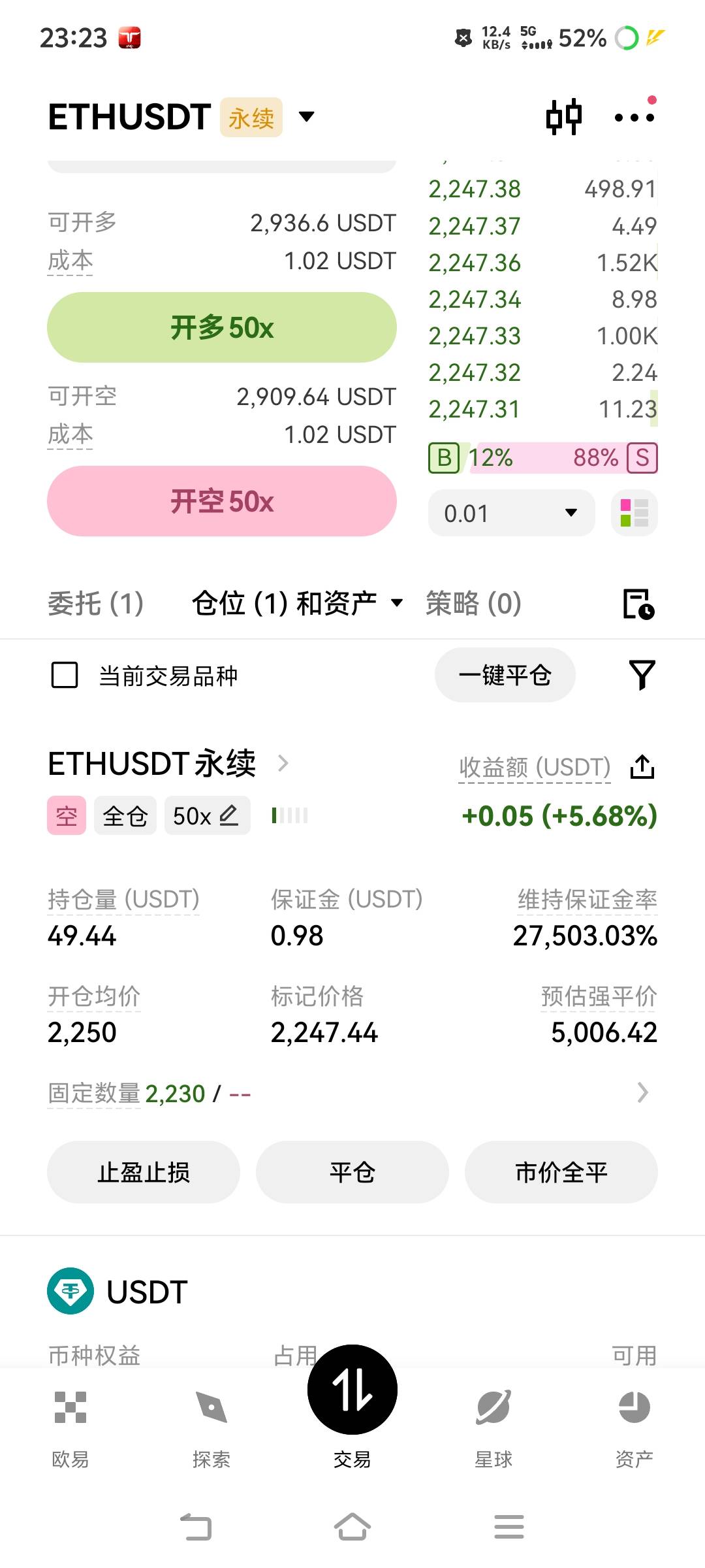 老哥们，这个刚才限价委托的，为毛保证金才0.98？我开错了？明明是50u的啊

71 / 作者:苏幼晴 / 