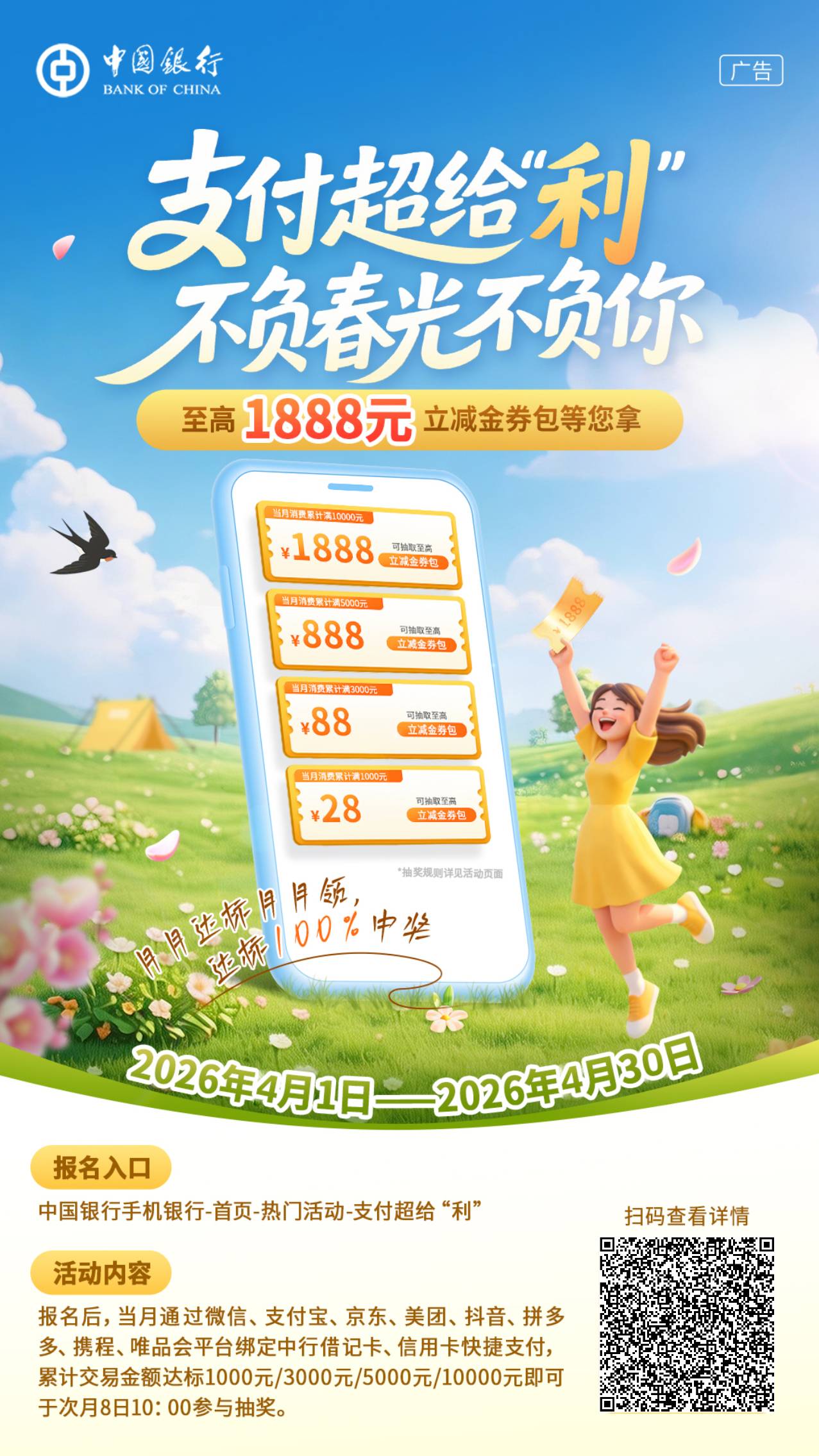 中行支付超给利当月消费达标活动45 / 作者:bxjdj / 