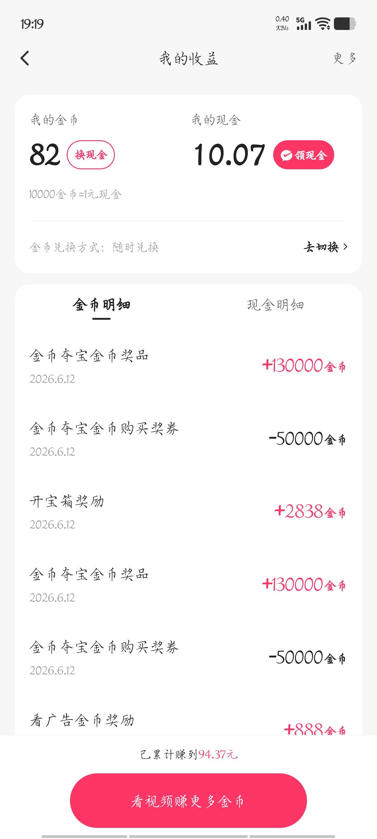 快手成了，老哥们快冲。本5W金币每次买10张。连中，40毛到手。

4 / 作者:梦晨吖 / 