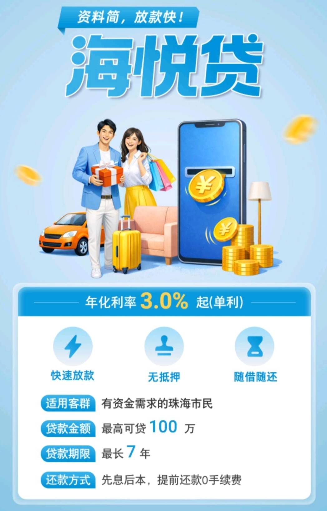 【珠海农商银行-海悦贷】







适用客群	有资金需求的珠海市民	
贷款金额	最高可贷176 / 作者:银行贷款知识 / 