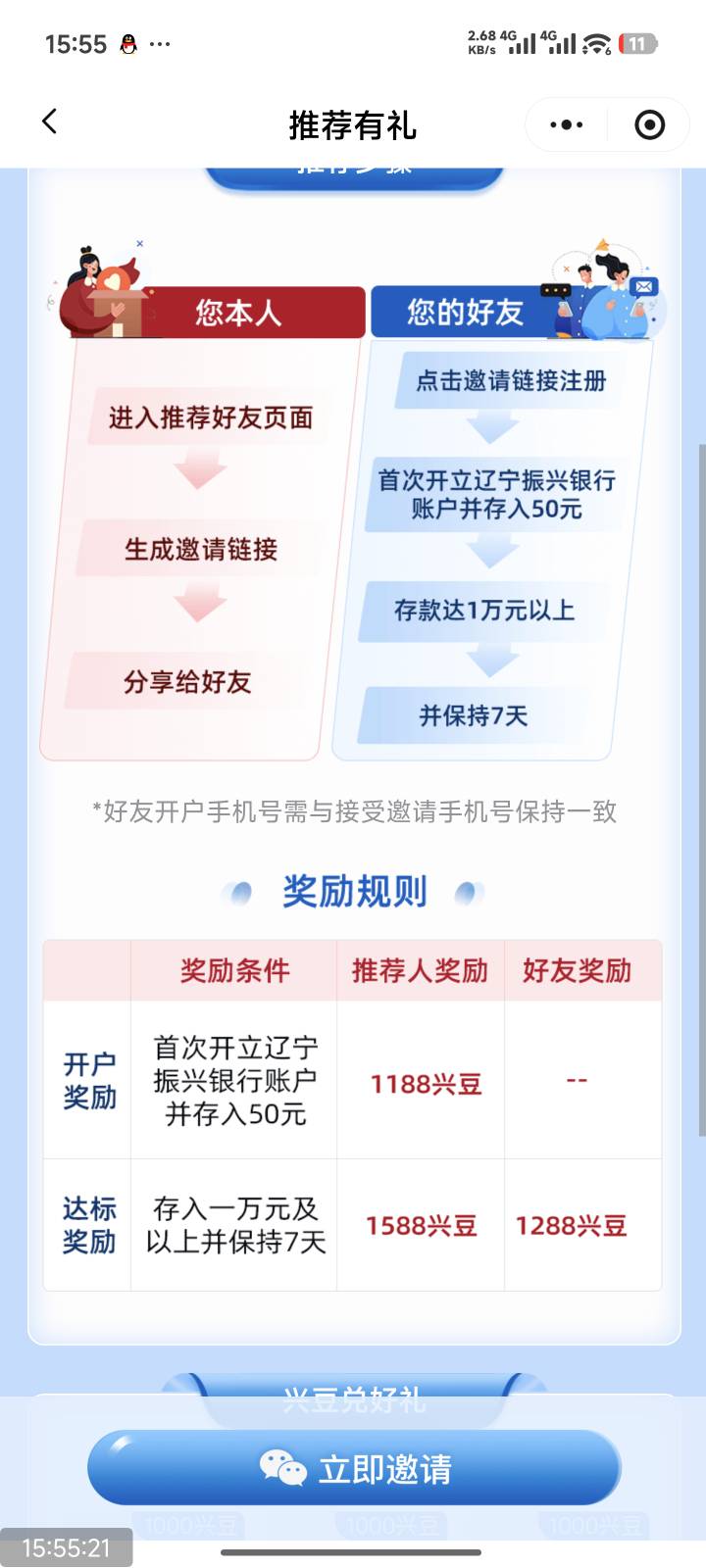 谁看一下辽宁振兴银行，邀请人有多少毛

81 / 作者:社区达人 / 