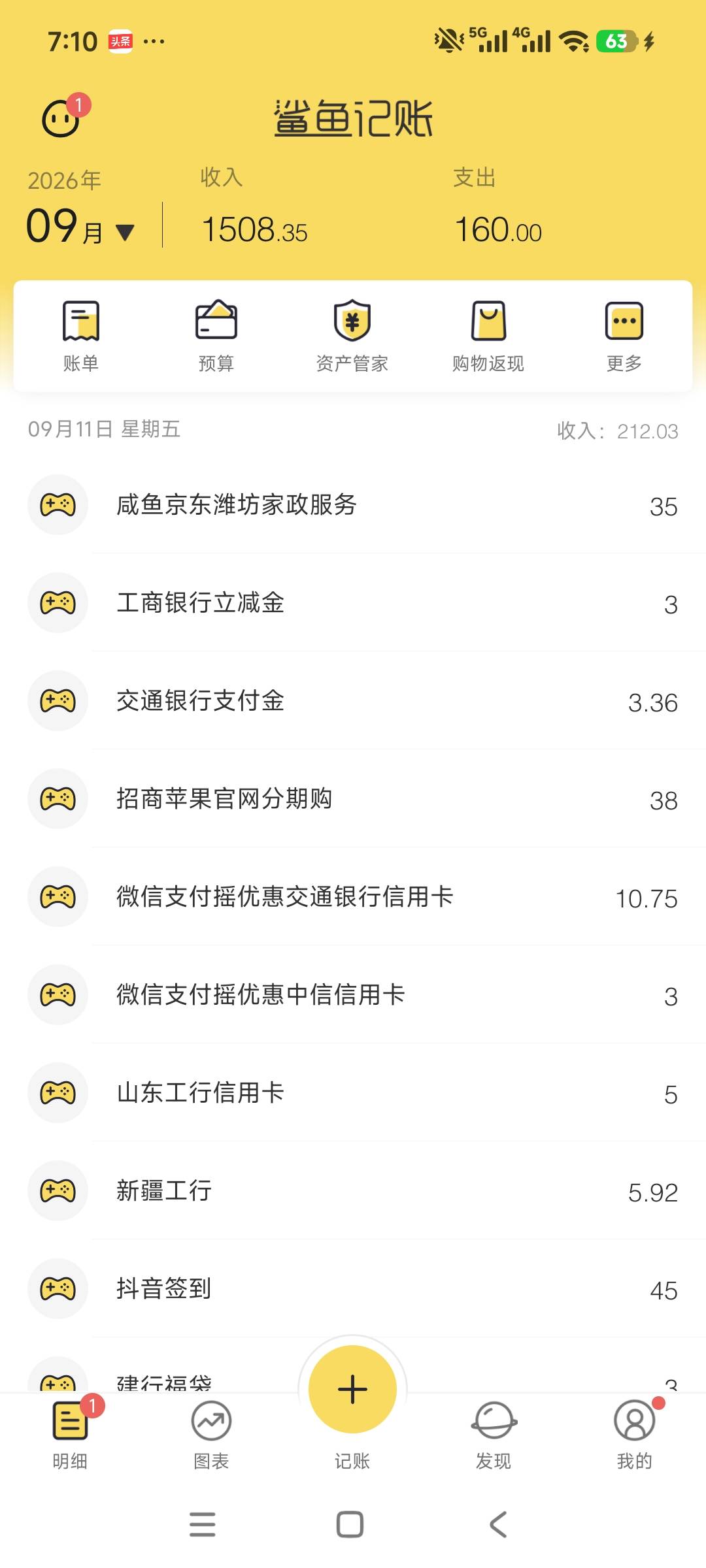 招商信用卡苹果分期购抽的38还款金不知道扣不扣，我先记到账上了，每天破百感觉有点尴7 / 作者:安定很吉祥 / 
